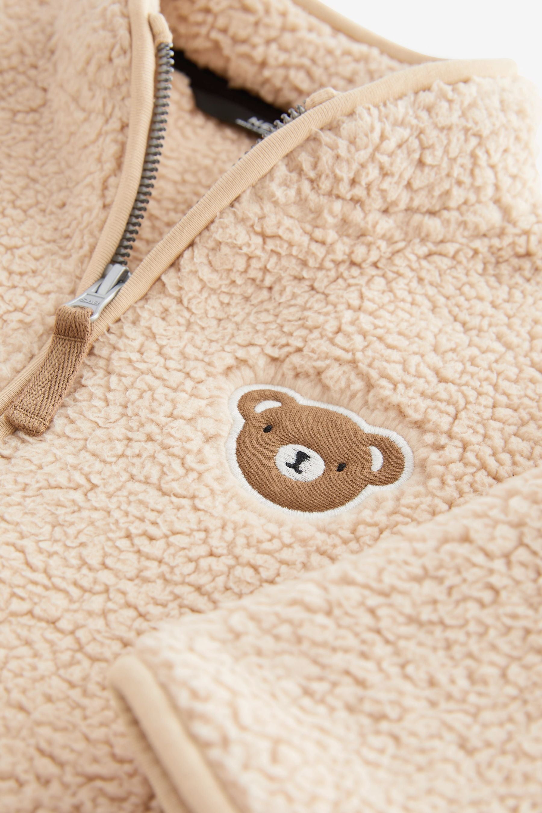 Cream Bear Bear Embroidered Teddy Borg Fleece Jacket (3mths-7yrs)