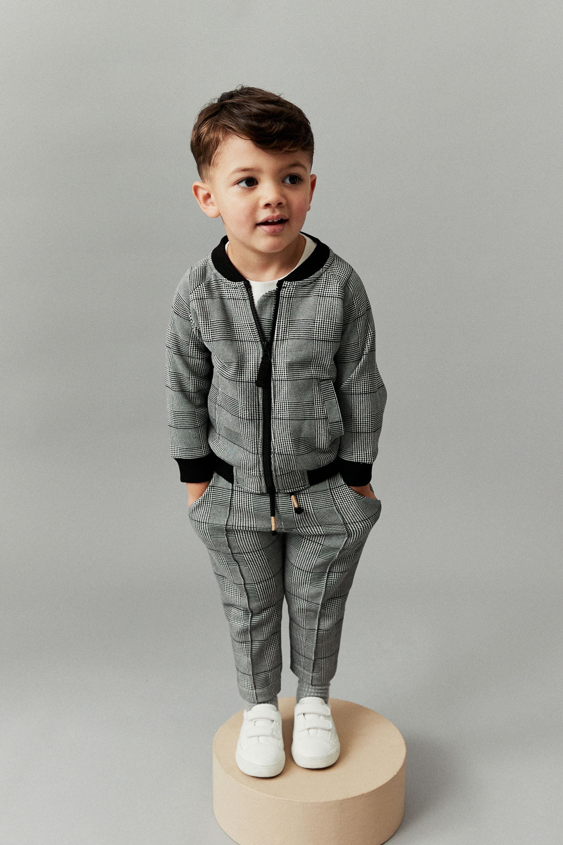 Grey Black 3 Piece Jersey Check Bomber and Jogger Set (3mths-7yrs)