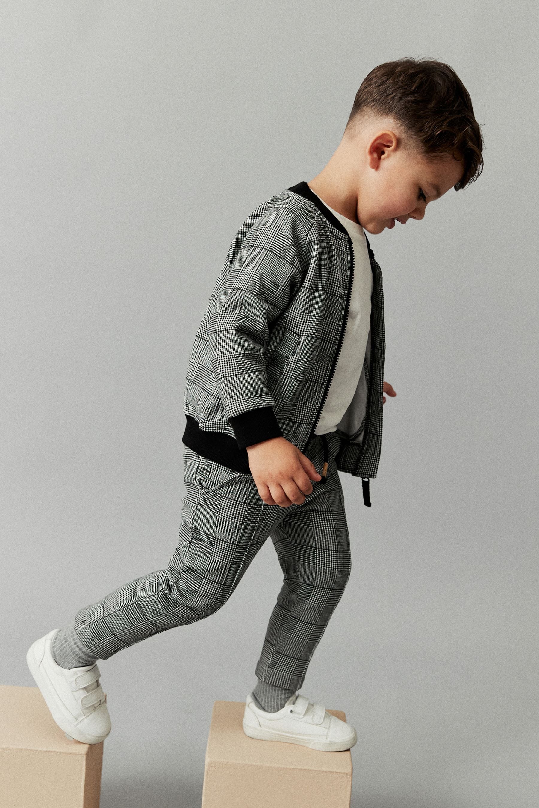 Grey Black 3 Piece Jersey Check Bomber and Jogger Set (3mths-7yrs)