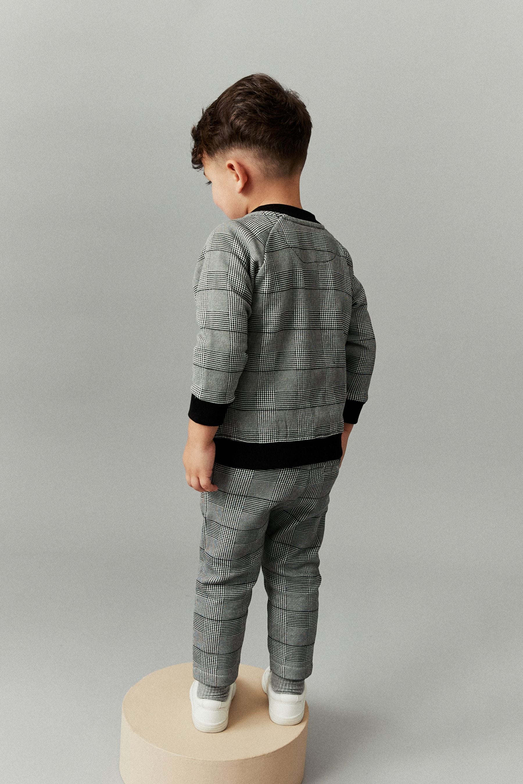 Grey Black 3 Piece Jersey Check Bomber and Jogger Set (3mths-7yrs)