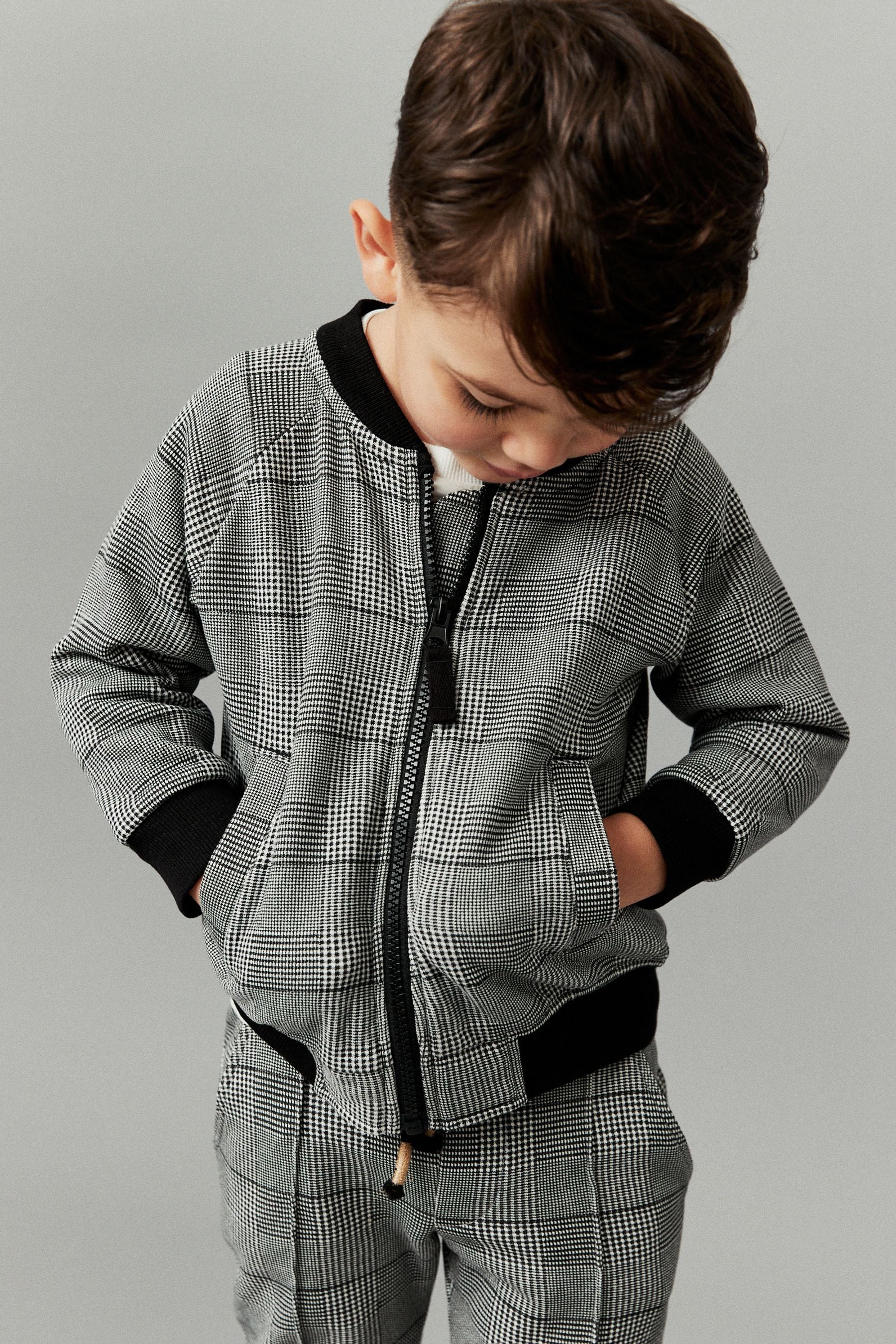 Grey Black 3 Piece Jersey Check Bomber and Jogger Set (3mths-7yrs)