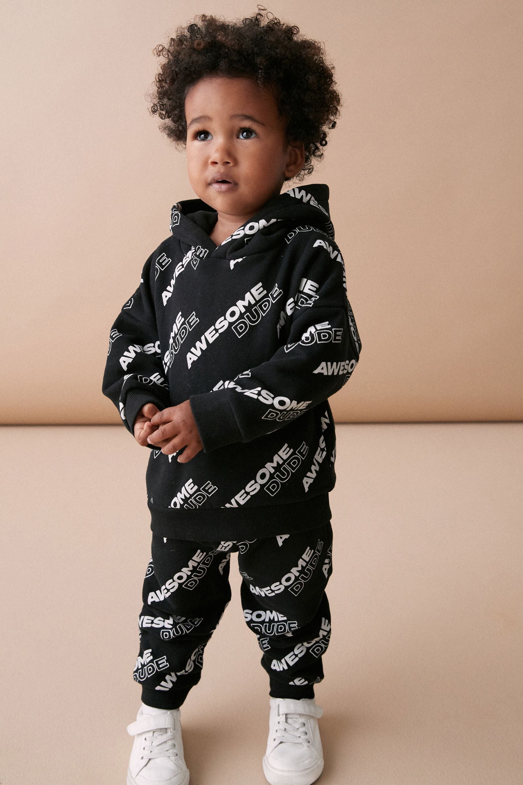 Black All-Over Printed Oversized Hoodie and Joggers Set (3mths-7yrs)