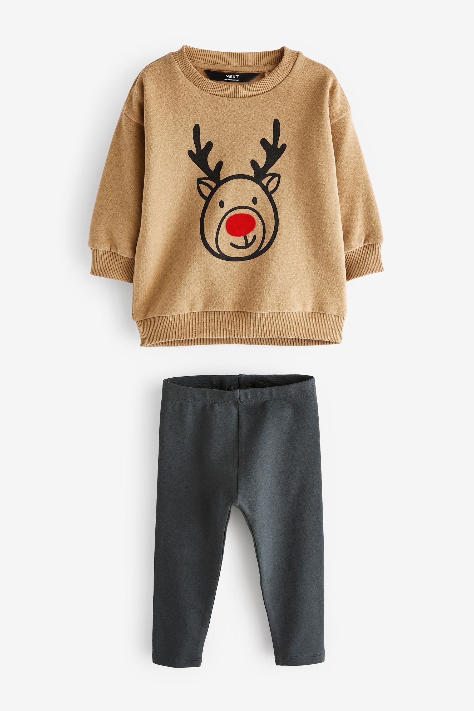 Brown and Charcoal Grey Rudolph Christmas Sweatshirt and Legging Set (3mths-7yrs)