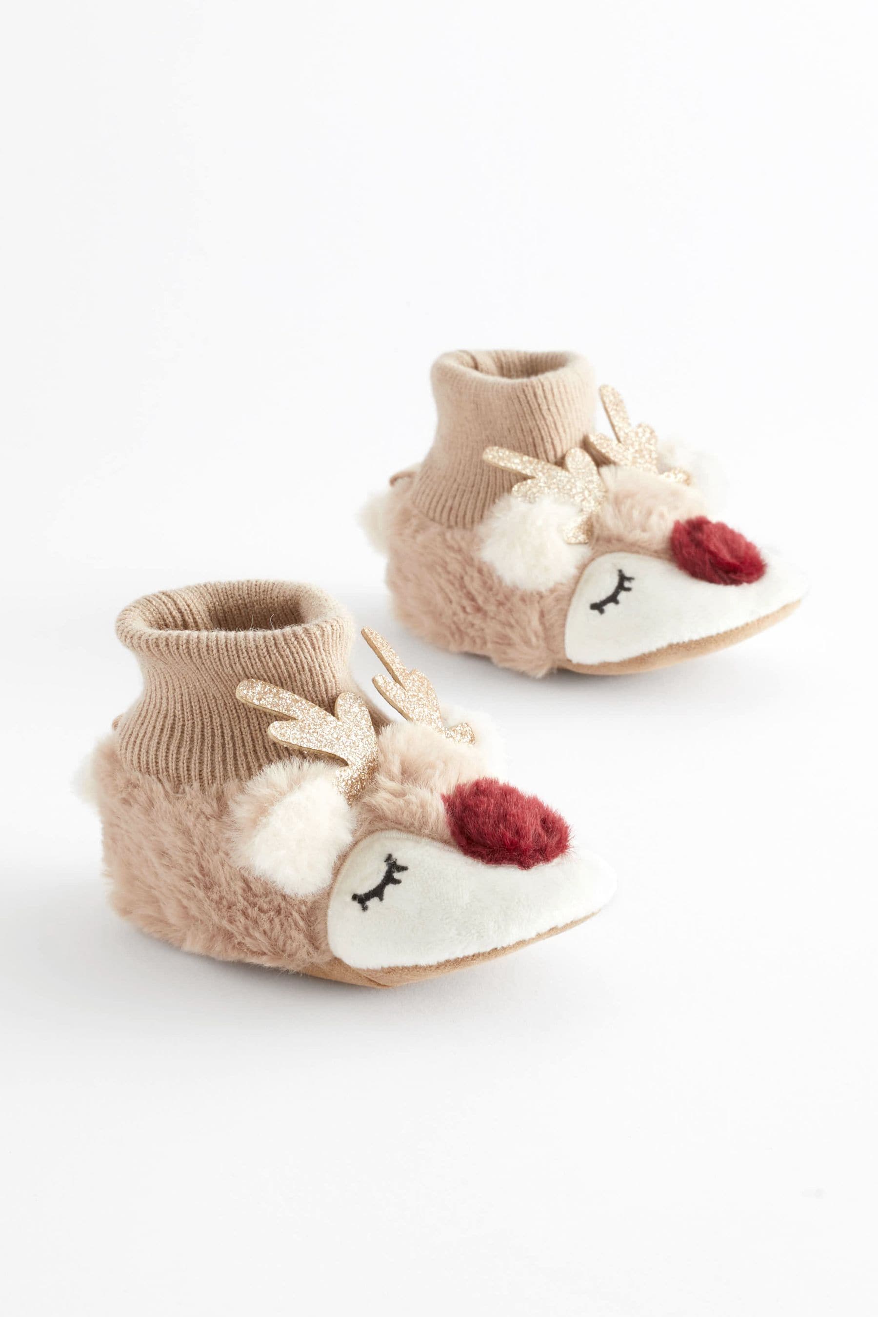 Tan Brown Christmas Reindeer Baby Booties (0-18mths)