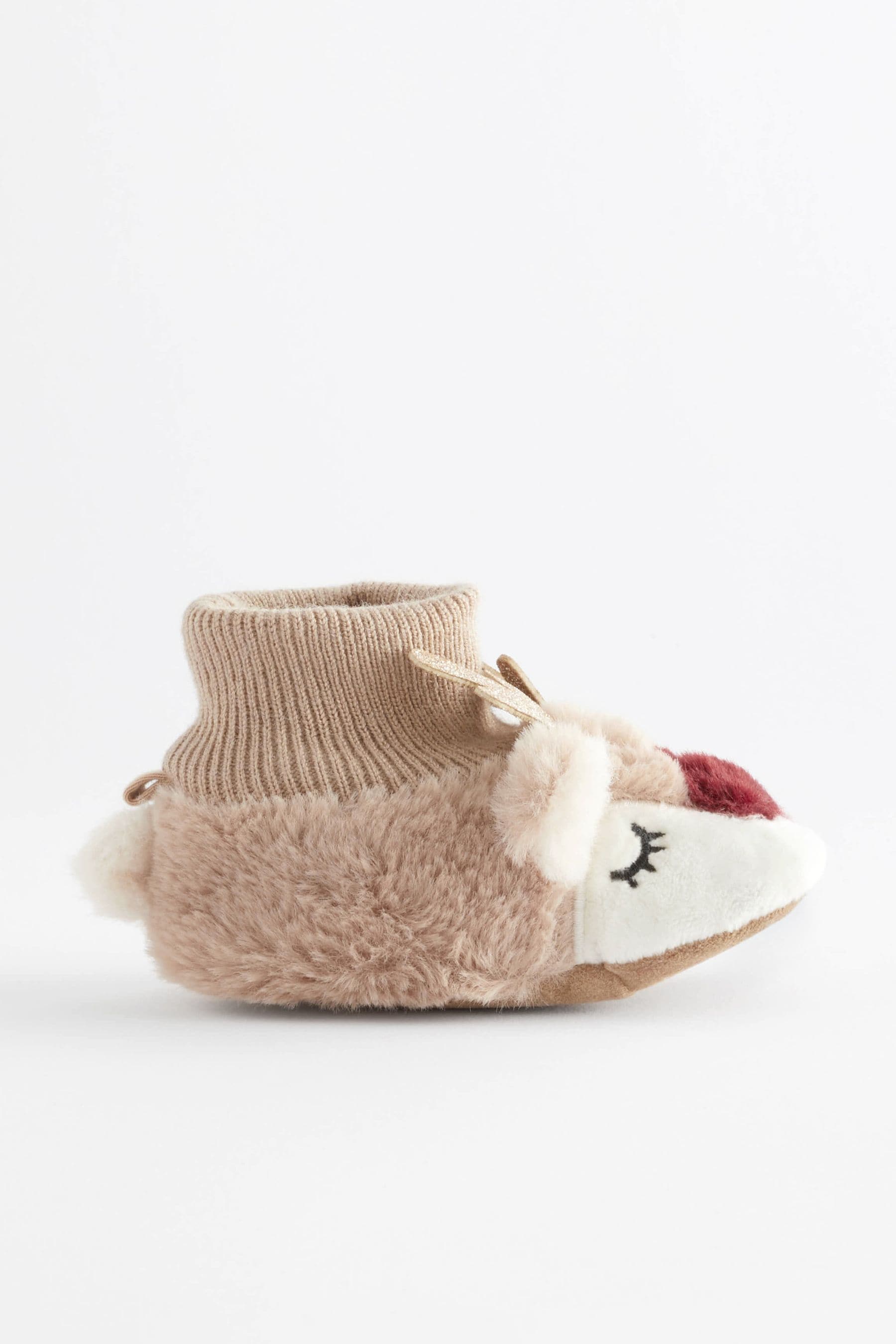 Tan Brown Christmas Reindeer Baby Booties (0-18mths)