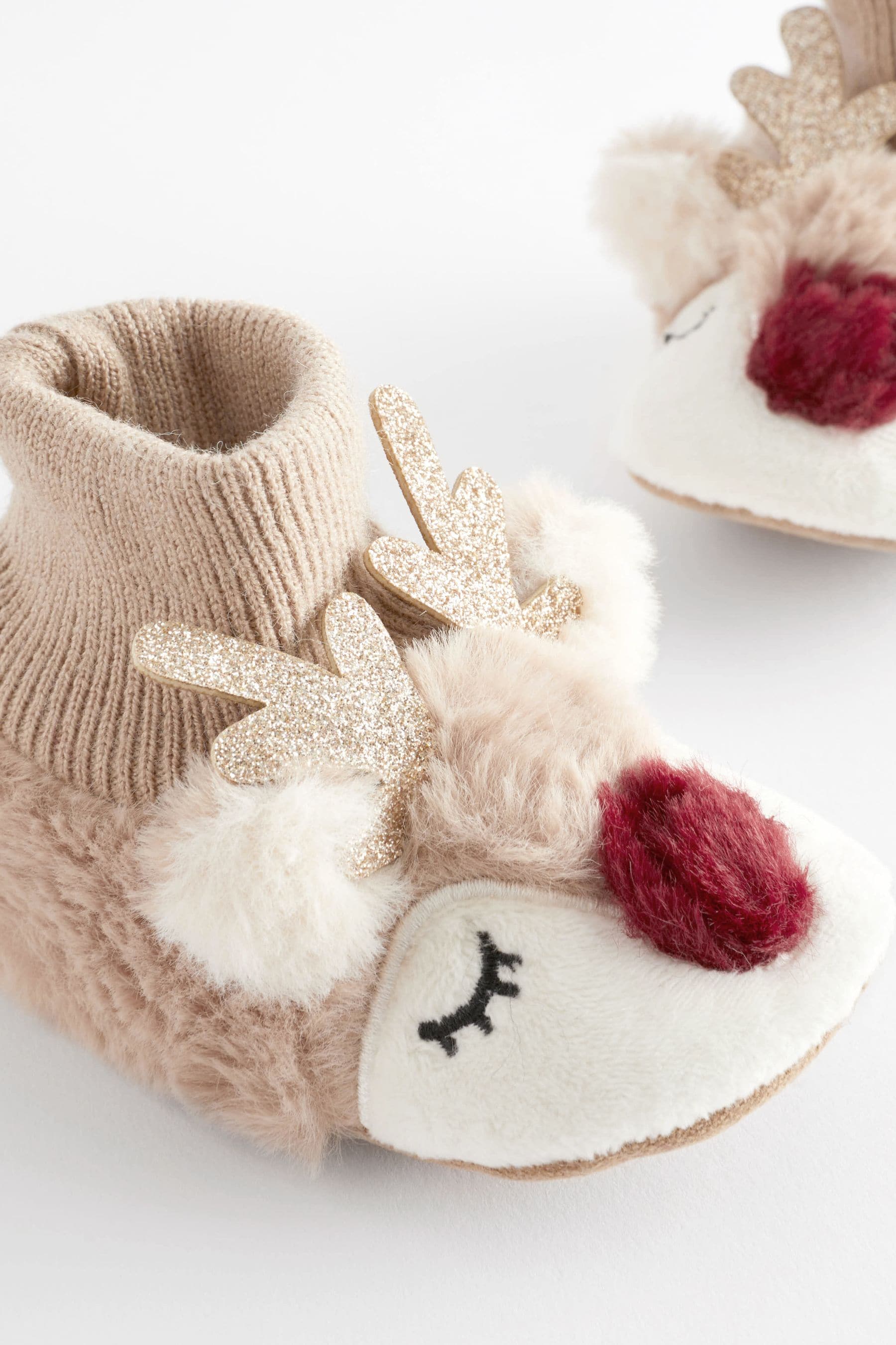 Tan Brown Christmas Reindeer Baby Booties (0-18mths)