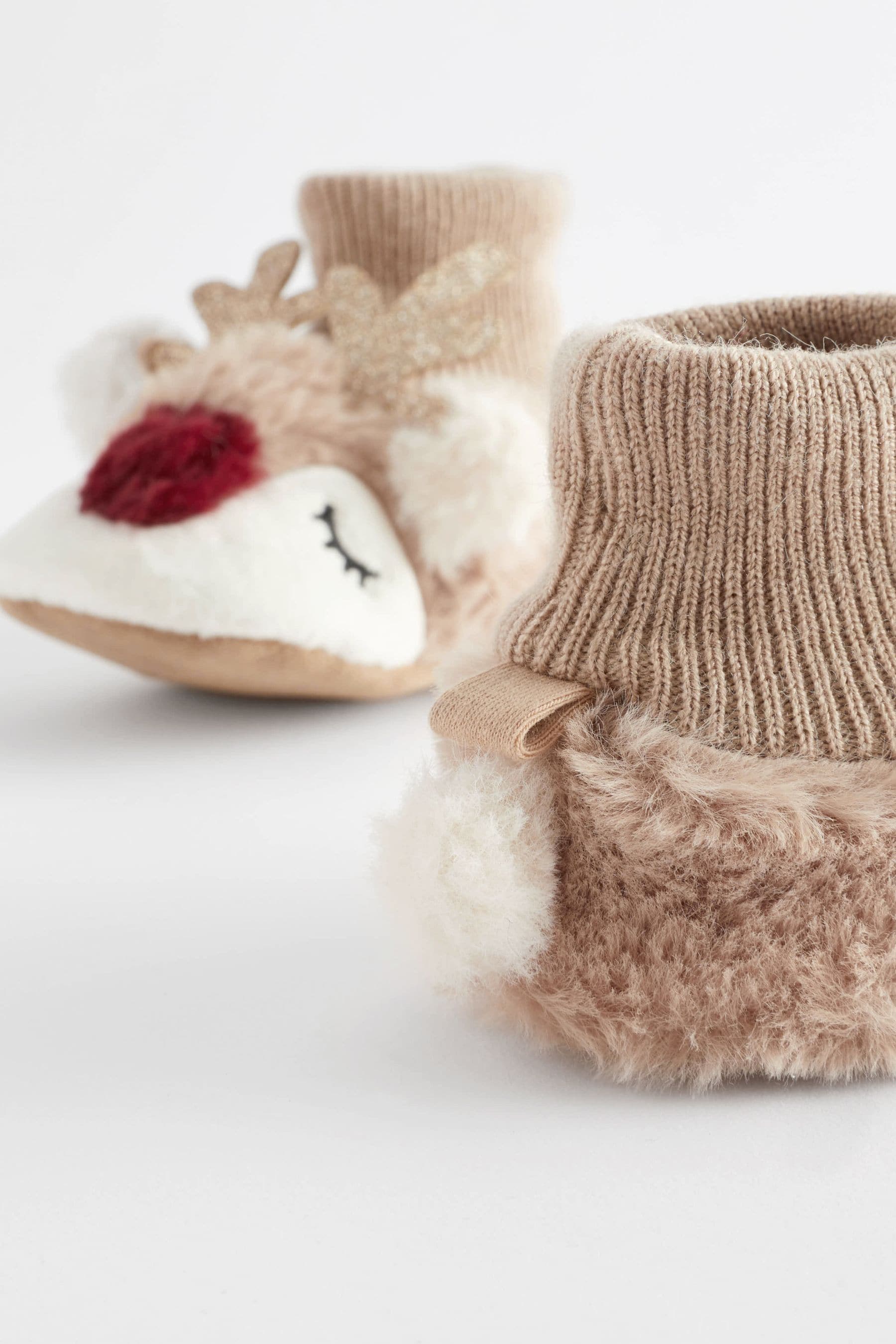 Tan Brown Christmas Reindeer Baby Booties (0-18mths)