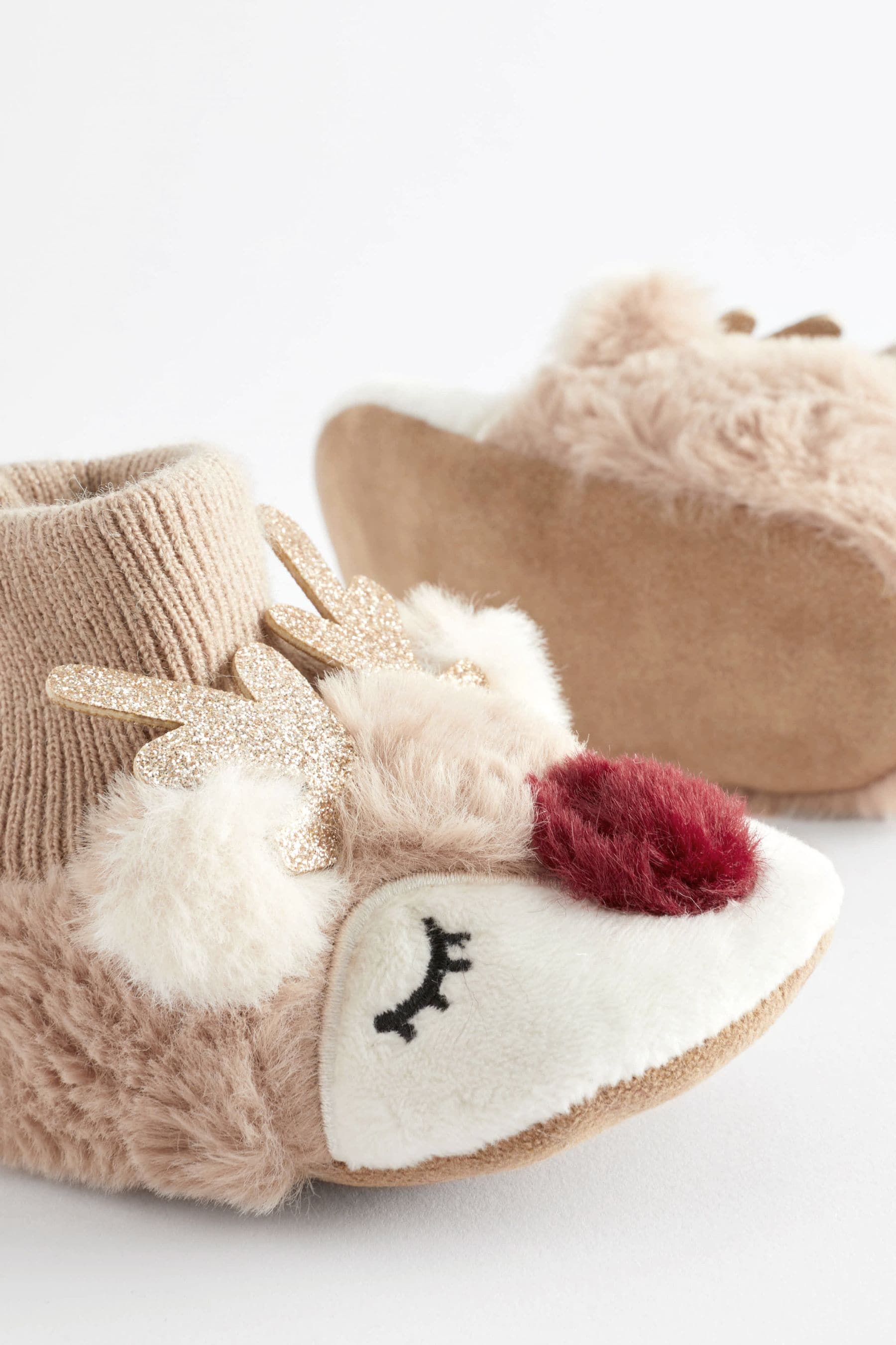 Tan Brown Christmas Reindeer Baby Booties (0-18mths)