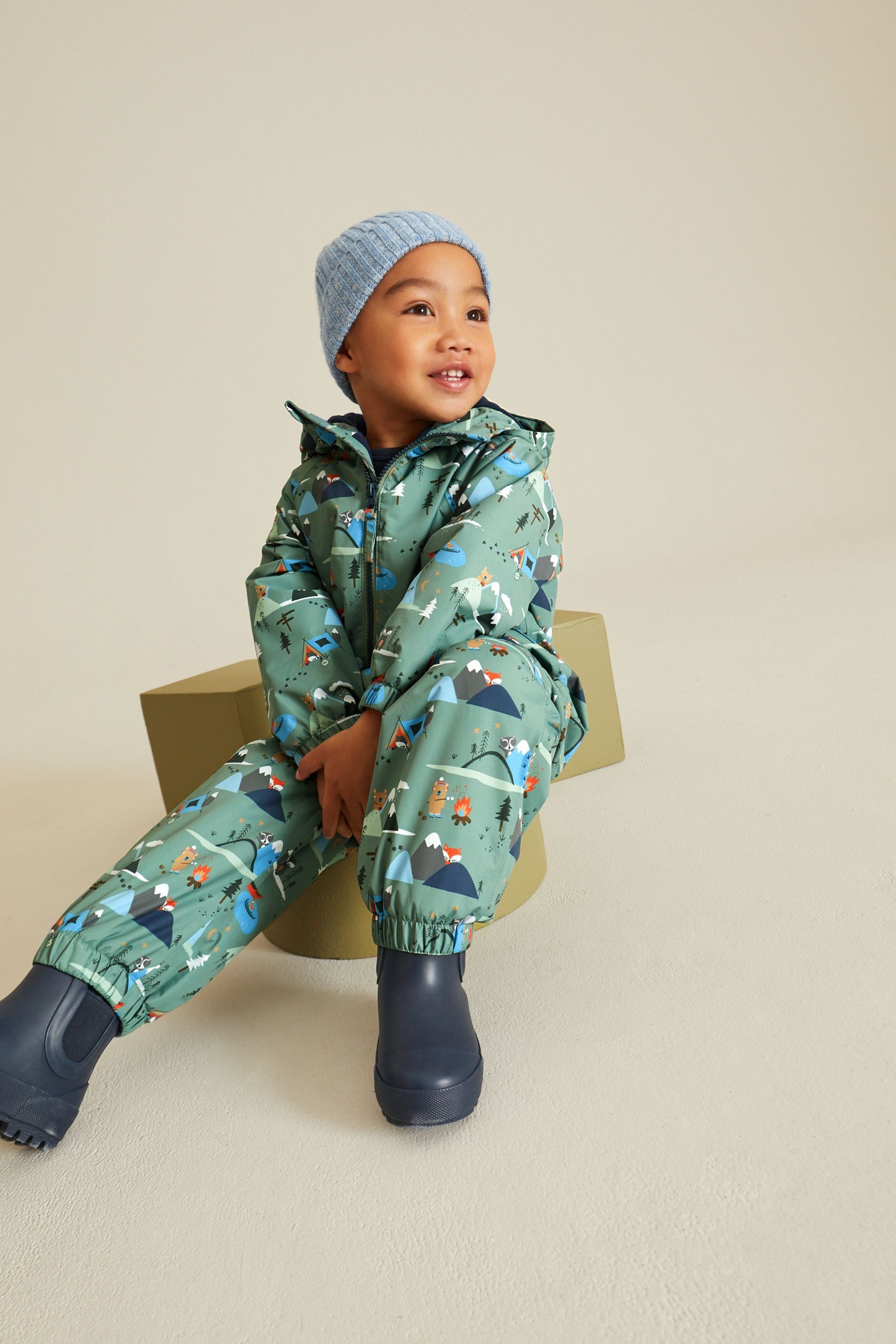 Sage Green Woodland Waterproof Warm Padded Fleece Lined Puddlesuit (3mths-7yrs)