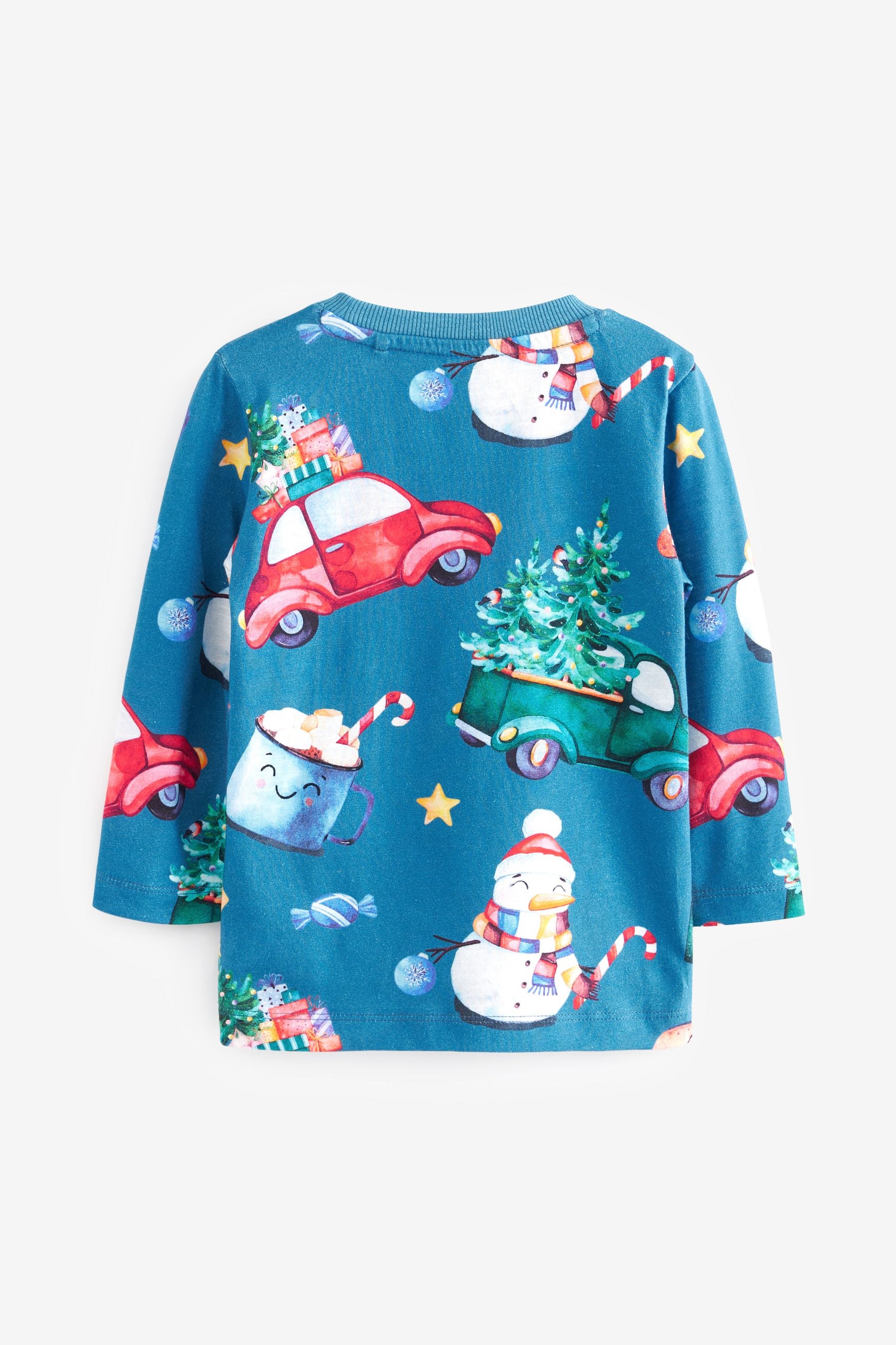 Blue All-Over Print Long Sleeve Christmas T-Shirt (3mths-7yrs)