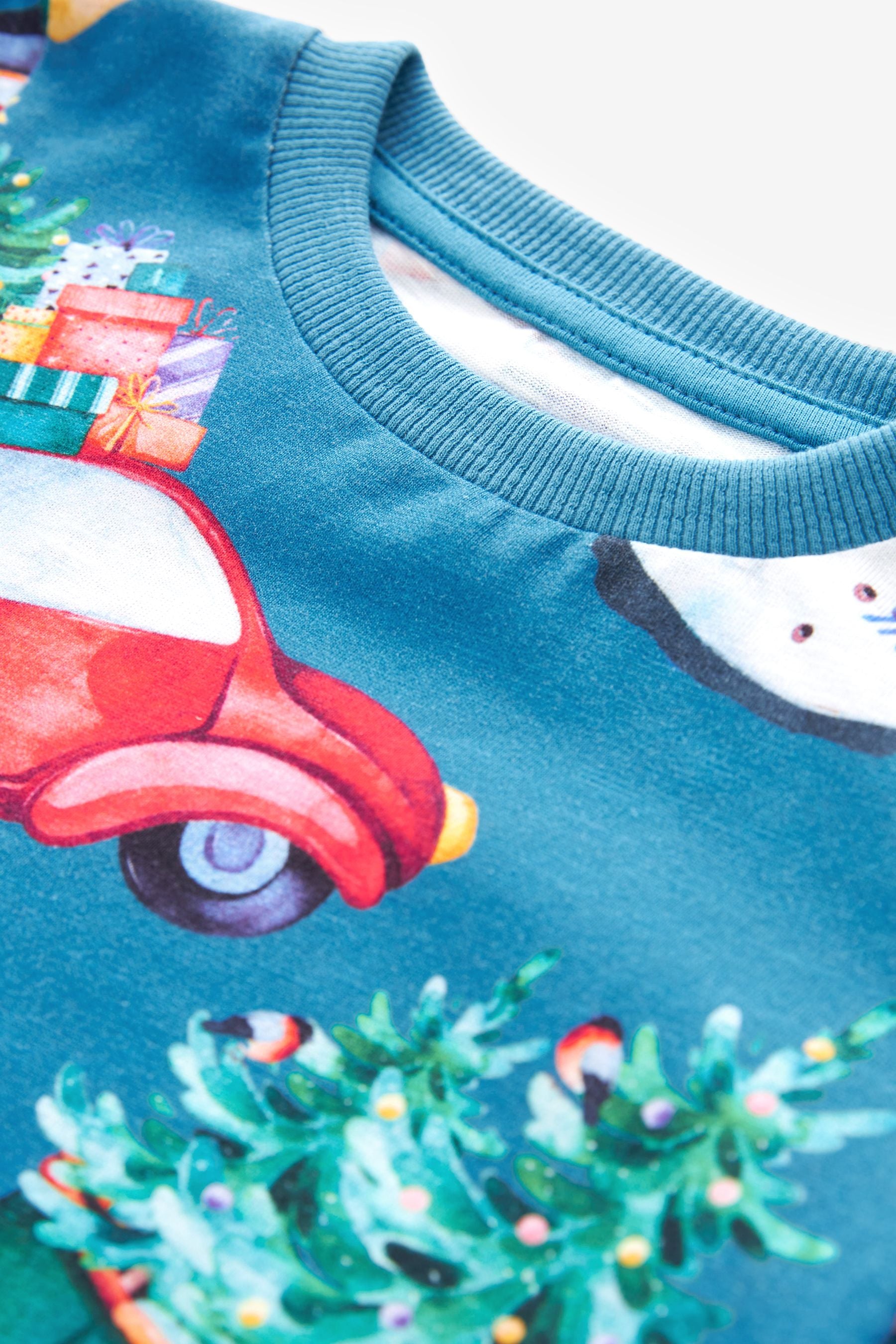 Blue All-Over Print Long Sleeve Christmas T-Shirt (3mths-7yrs)