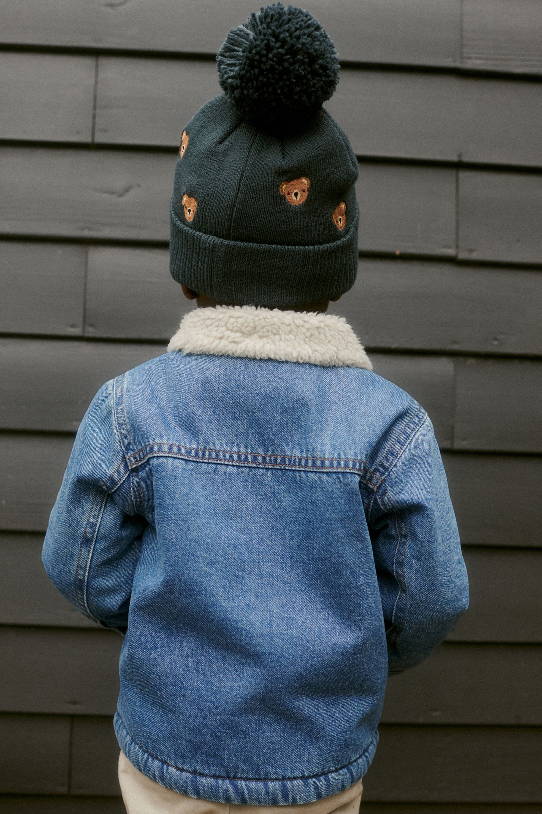 Denim Bear Pocket Denim Teddy Borg Fleece Lined Jacket (3mths-7yrs)