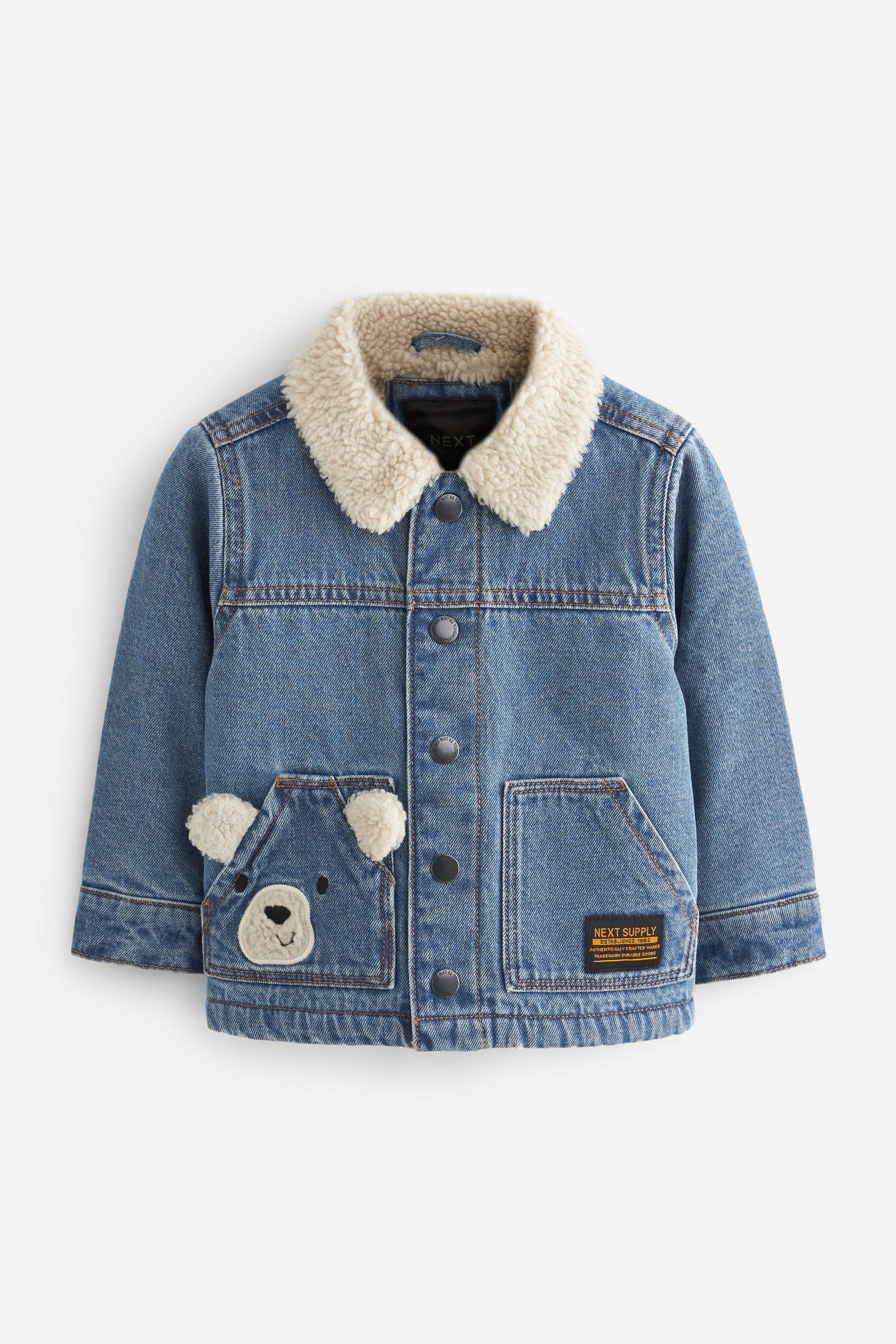 Denim Bear Pocket Denim Teddy Borg Fleece Lined Jacket (3mths-7yrs)