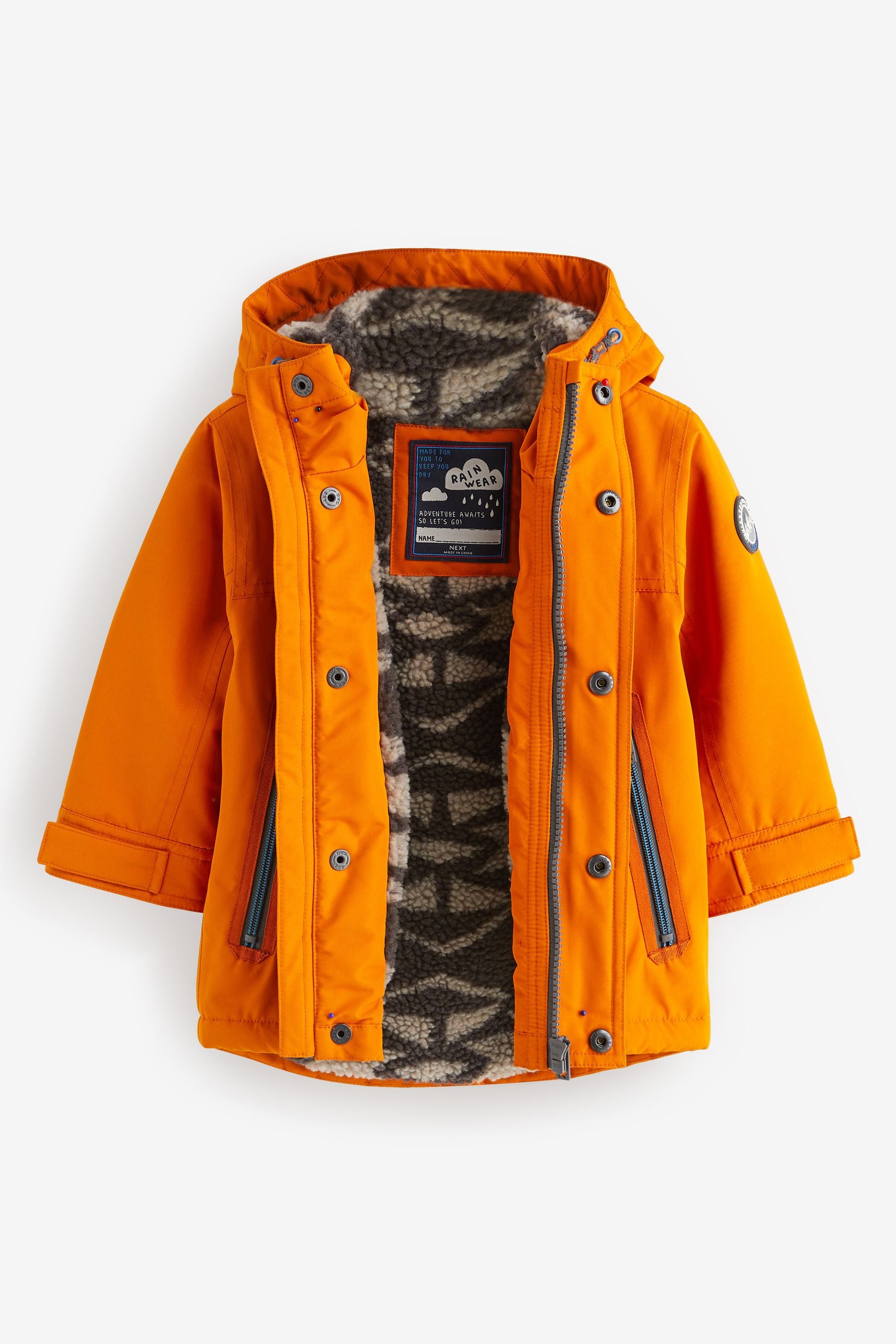 Orange Waterproof Teddy Borg Fleece Lined Coat (3mths-7yrs)