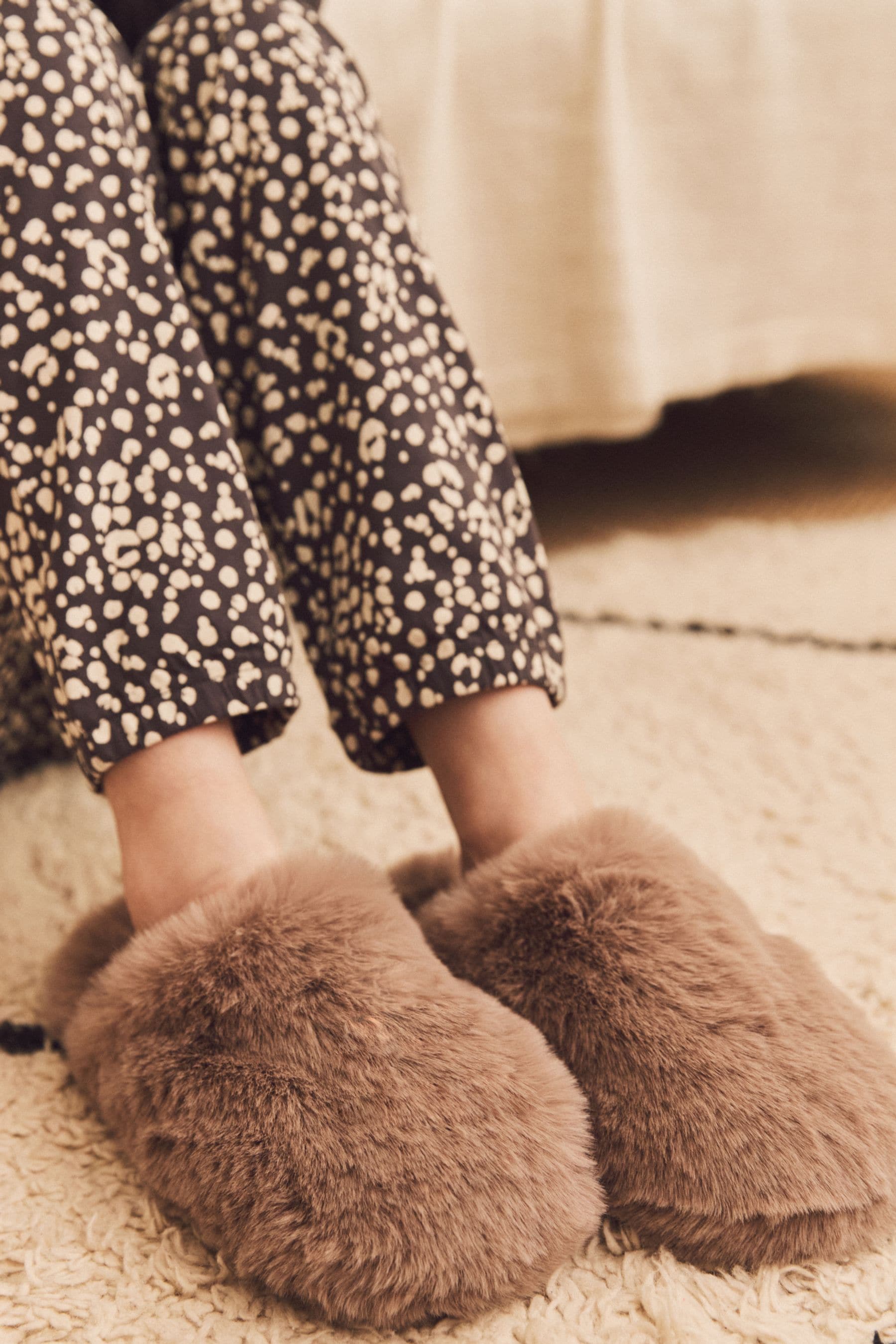 Mink Brown Faux Fur Mule Slippers