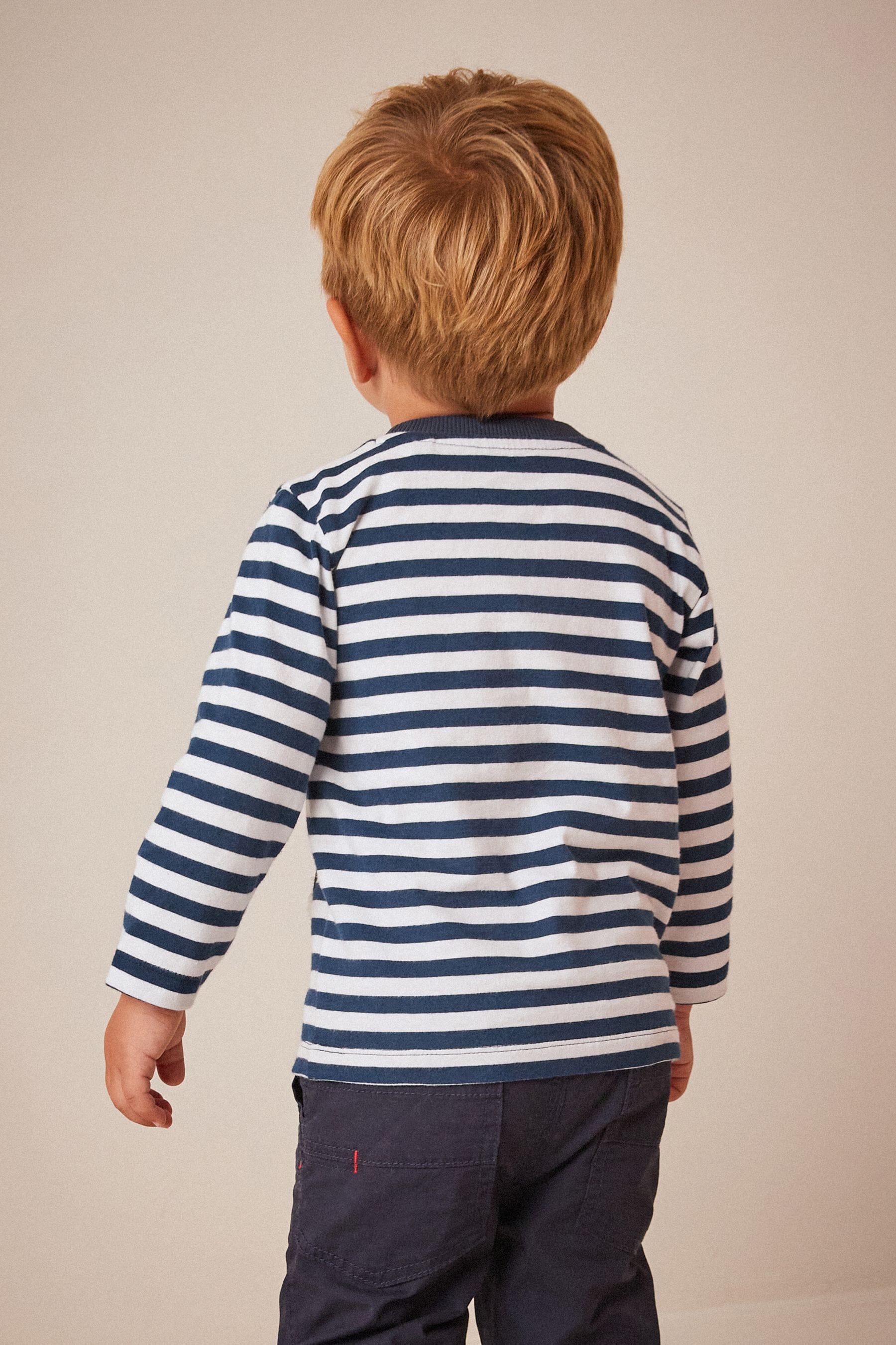 Navy Stripe Santa Long Sleeve Christmas T-Shirt (3mths-7yrs)