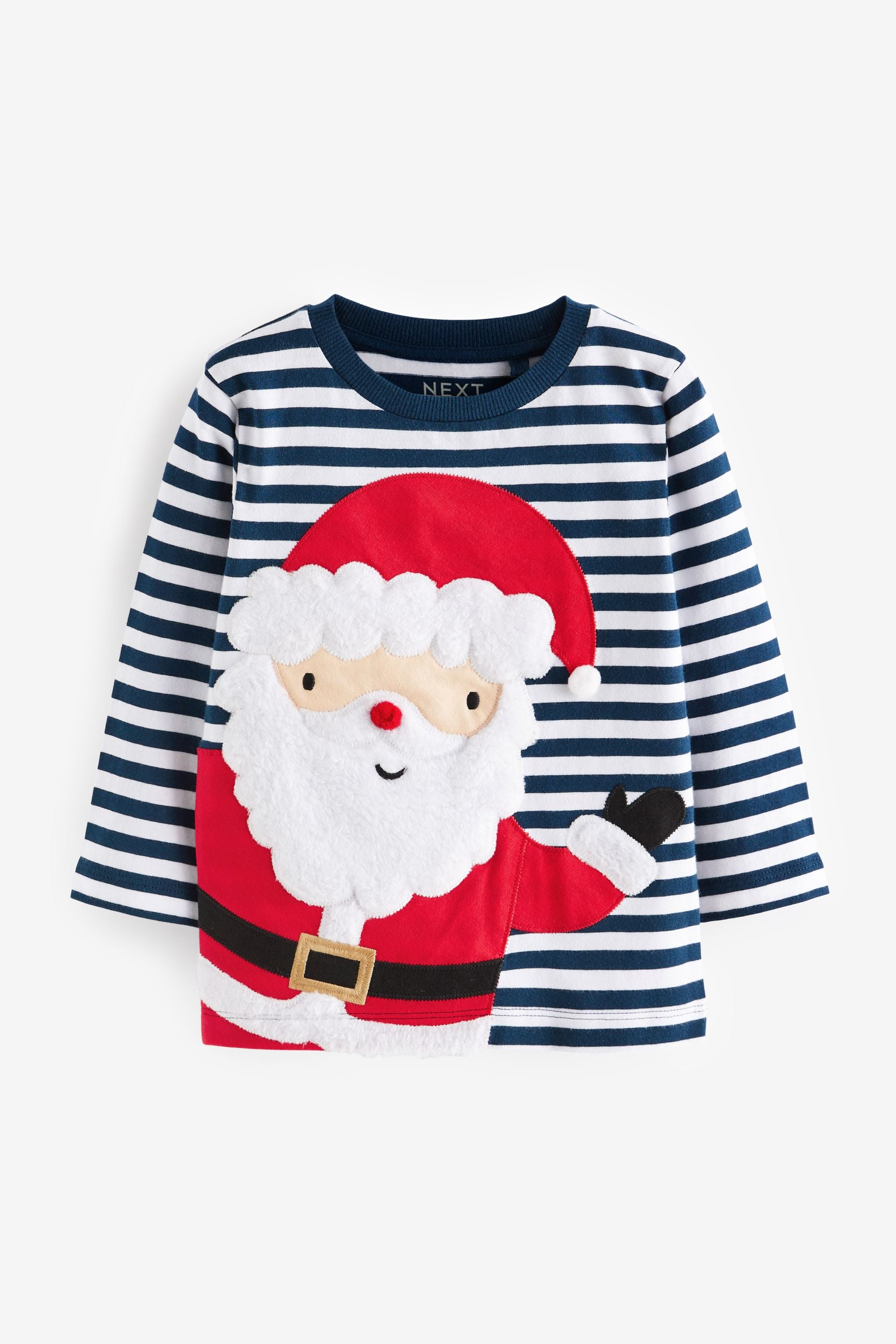 Navy Stripe Santa Long Sleeve Christmas T-Shirt (3mths-7yrs)