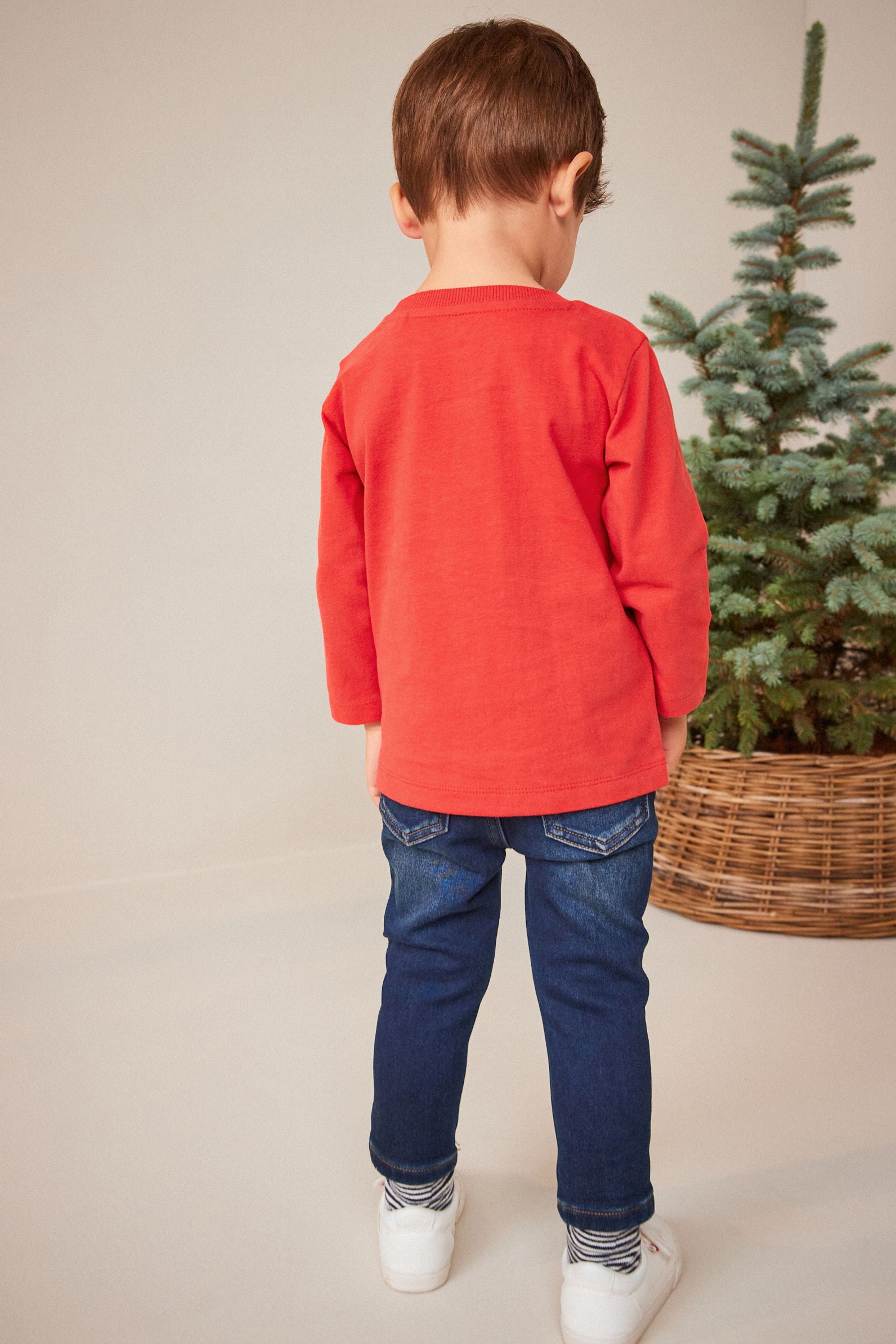 Red Reindeer Long Sleeve Christmas T-Shirt (3mths-7yrs)