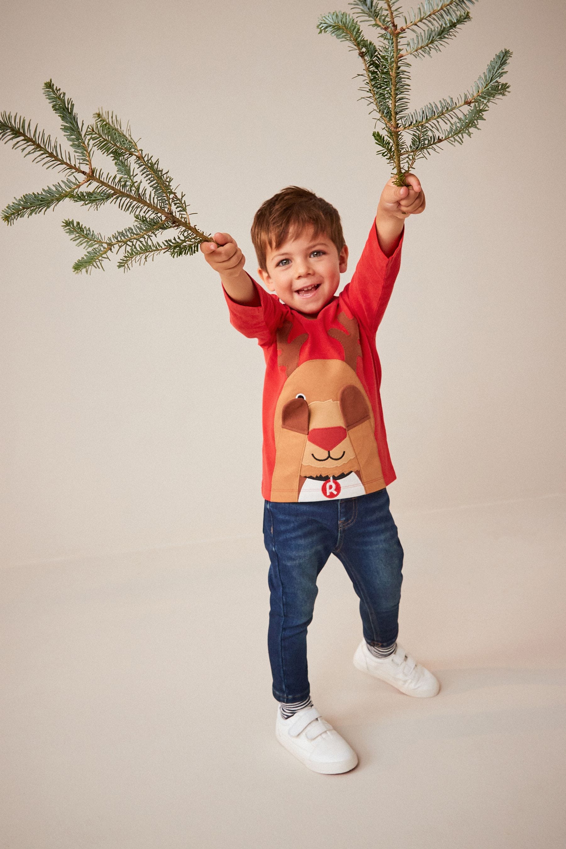 Red Reindeer Long Sleeve Christmas T-Shirt (3mths-7yrs)