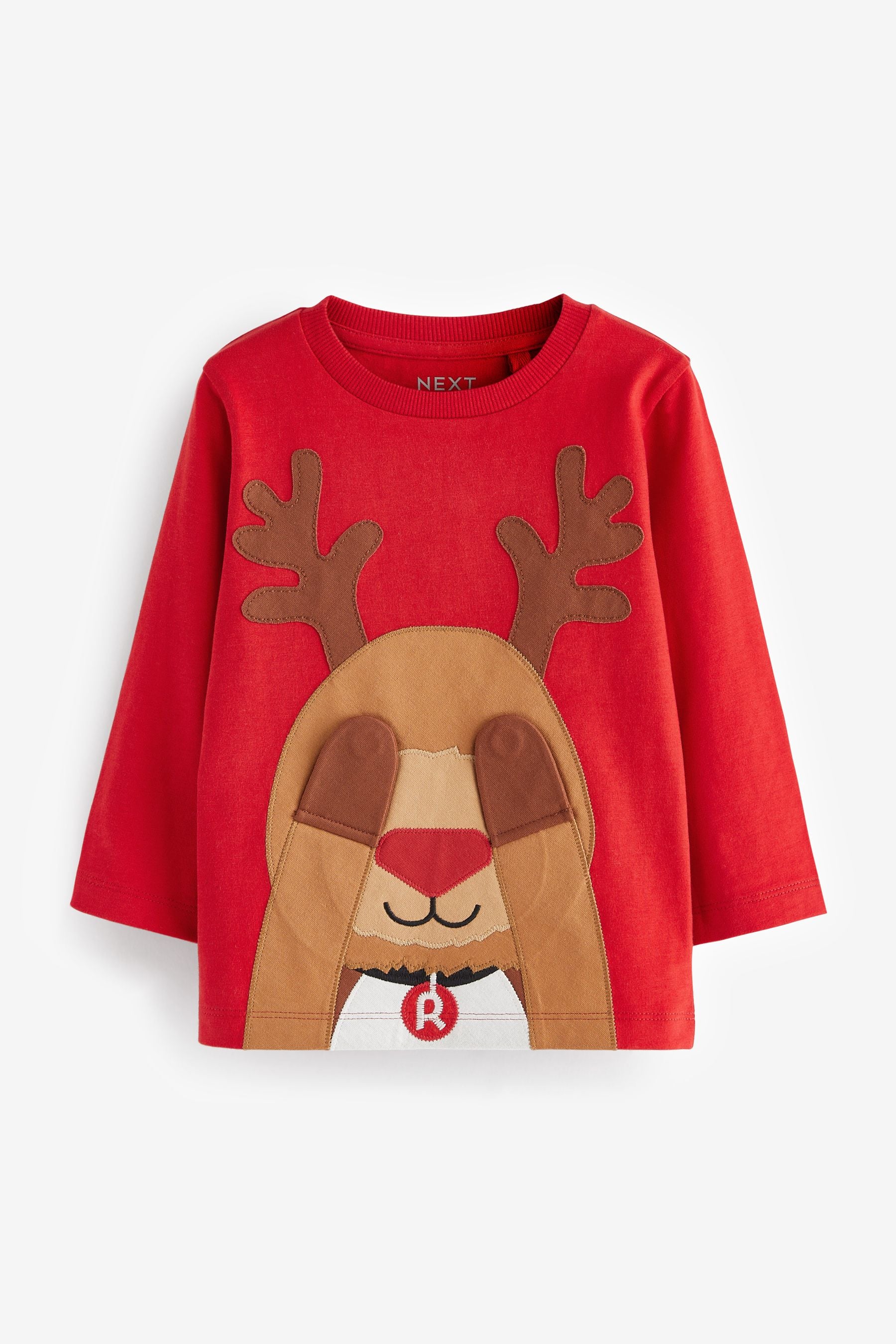 Red Reindeer Long Sleeve Christmas T-Shirt (3mths-7yrs)