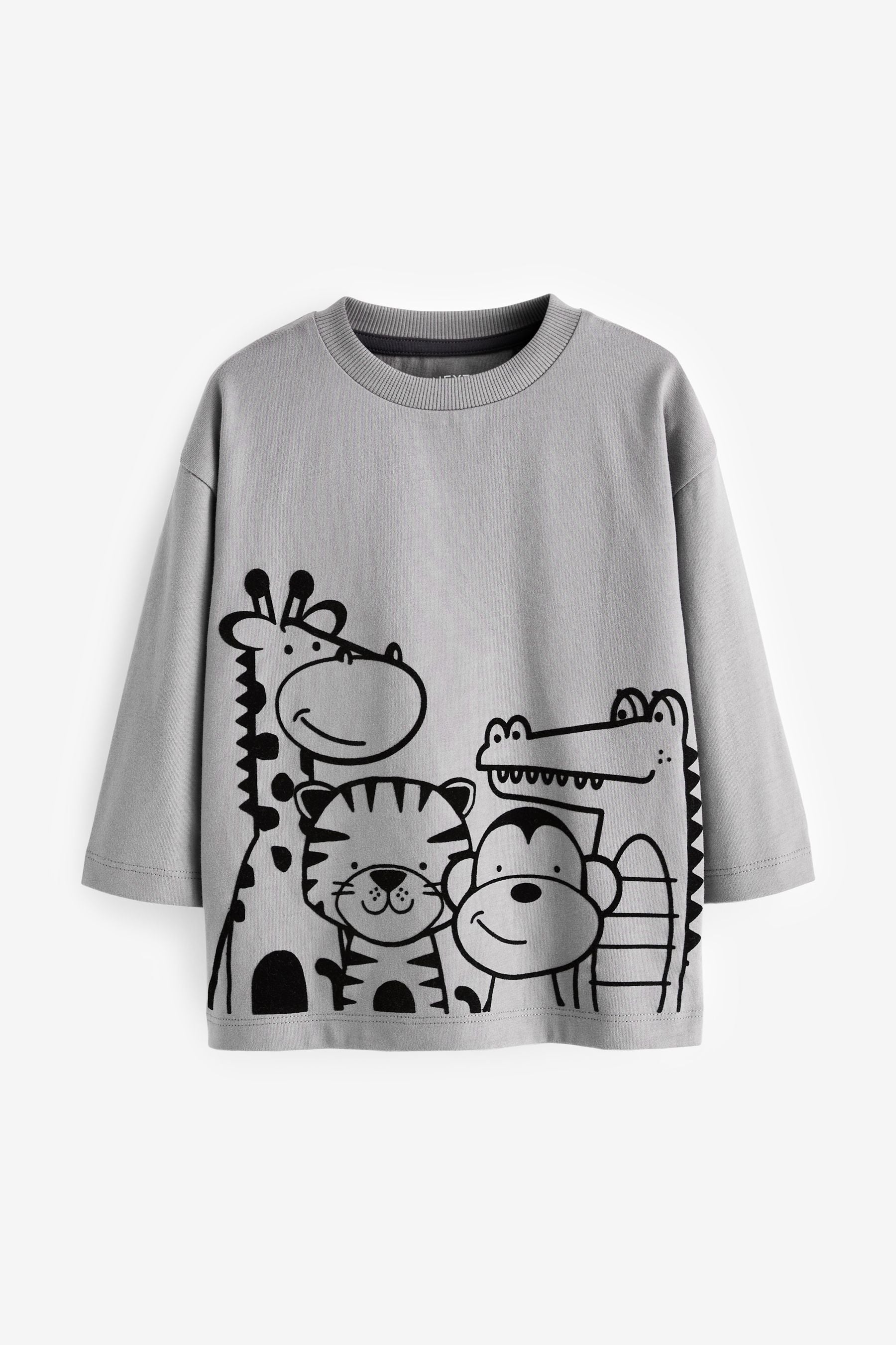 Grey Linear Animals Long Sleeve Character T-Shirt (3mths-7yrs)