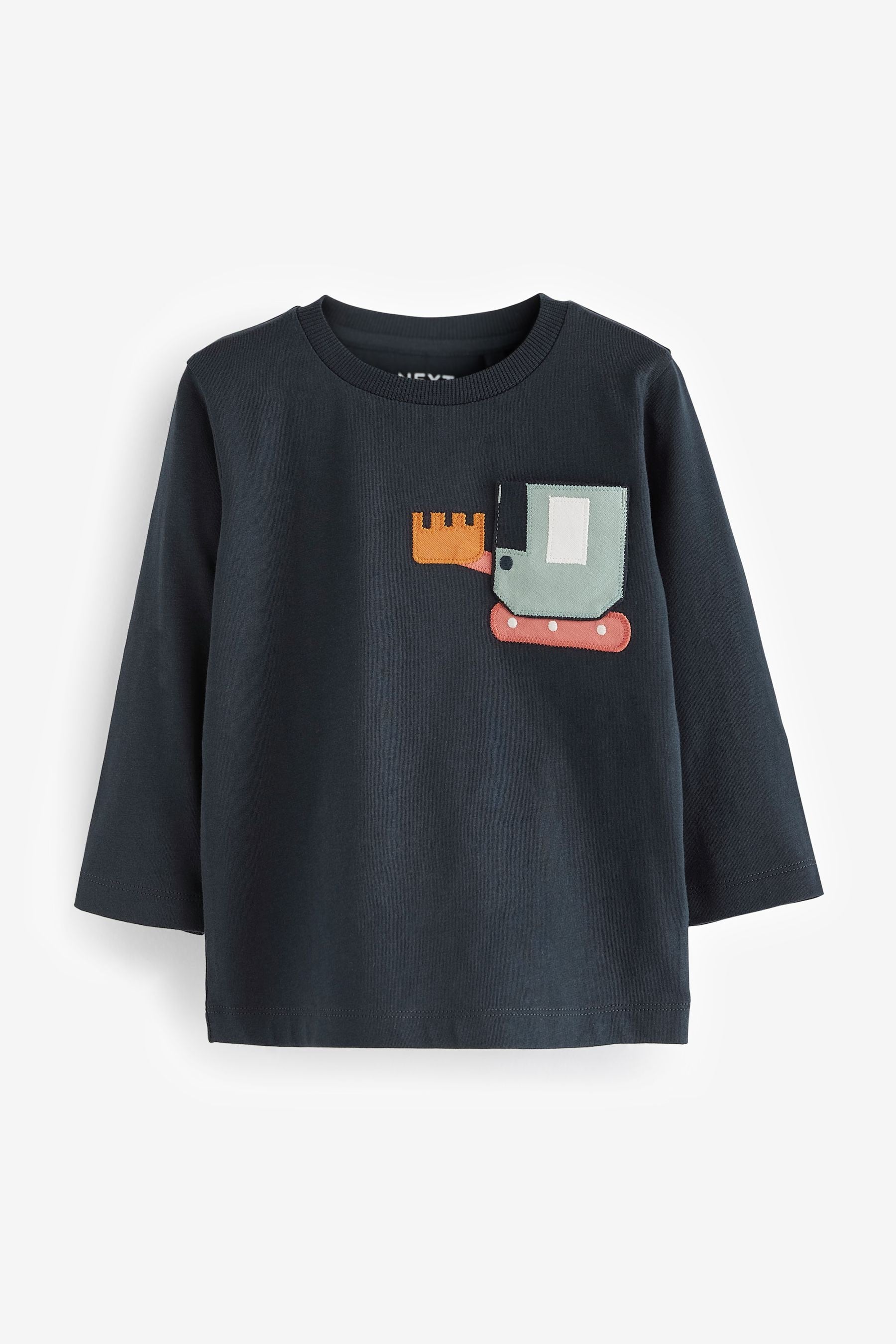 Navy Blue Digger Long Sleeve Pocket T-Shirt (3mths-7yrs)