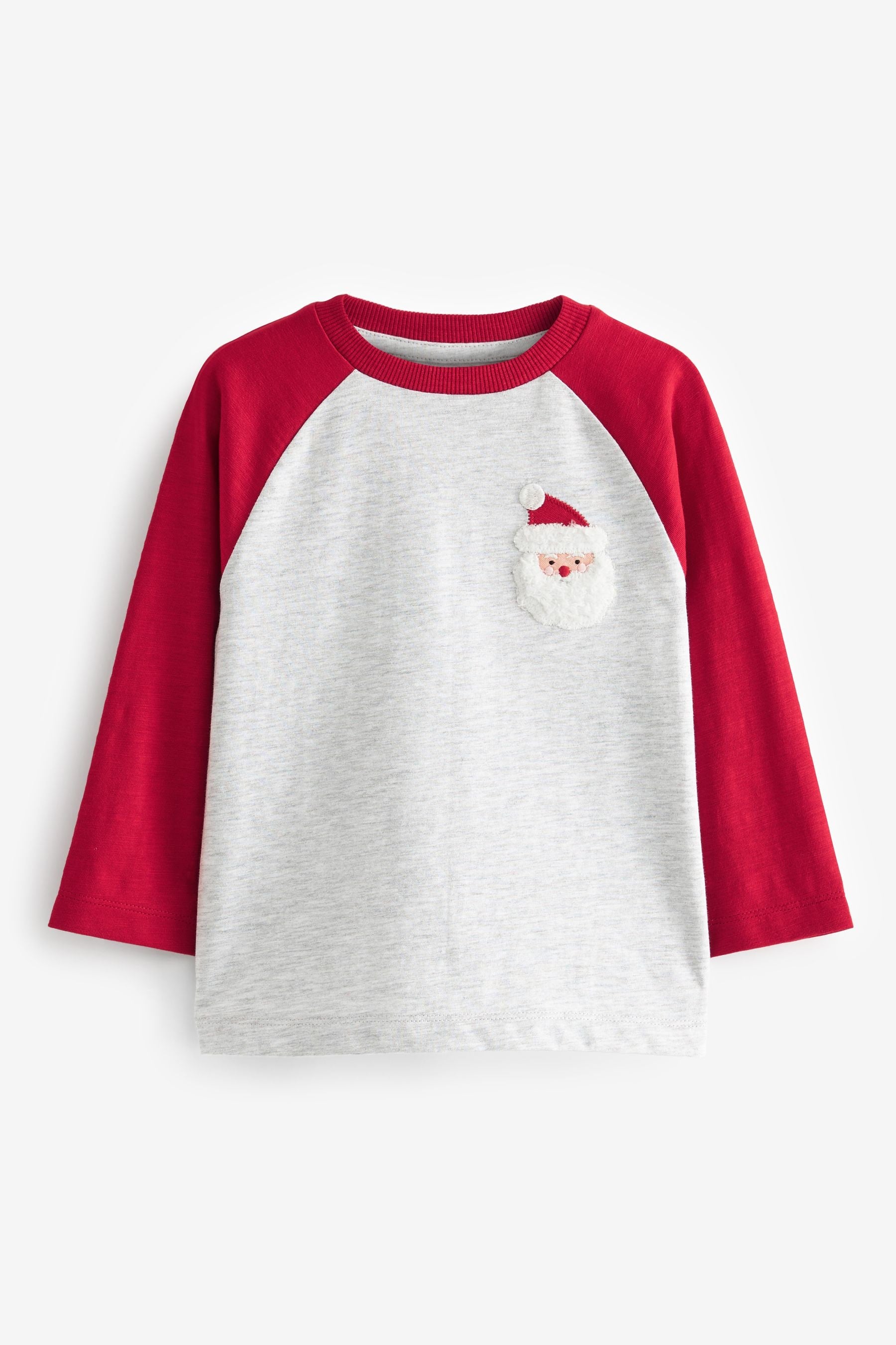 Grey/Red Santa Raglan Long Sleeve Christmas T-Shirt (3mths-7yrs)