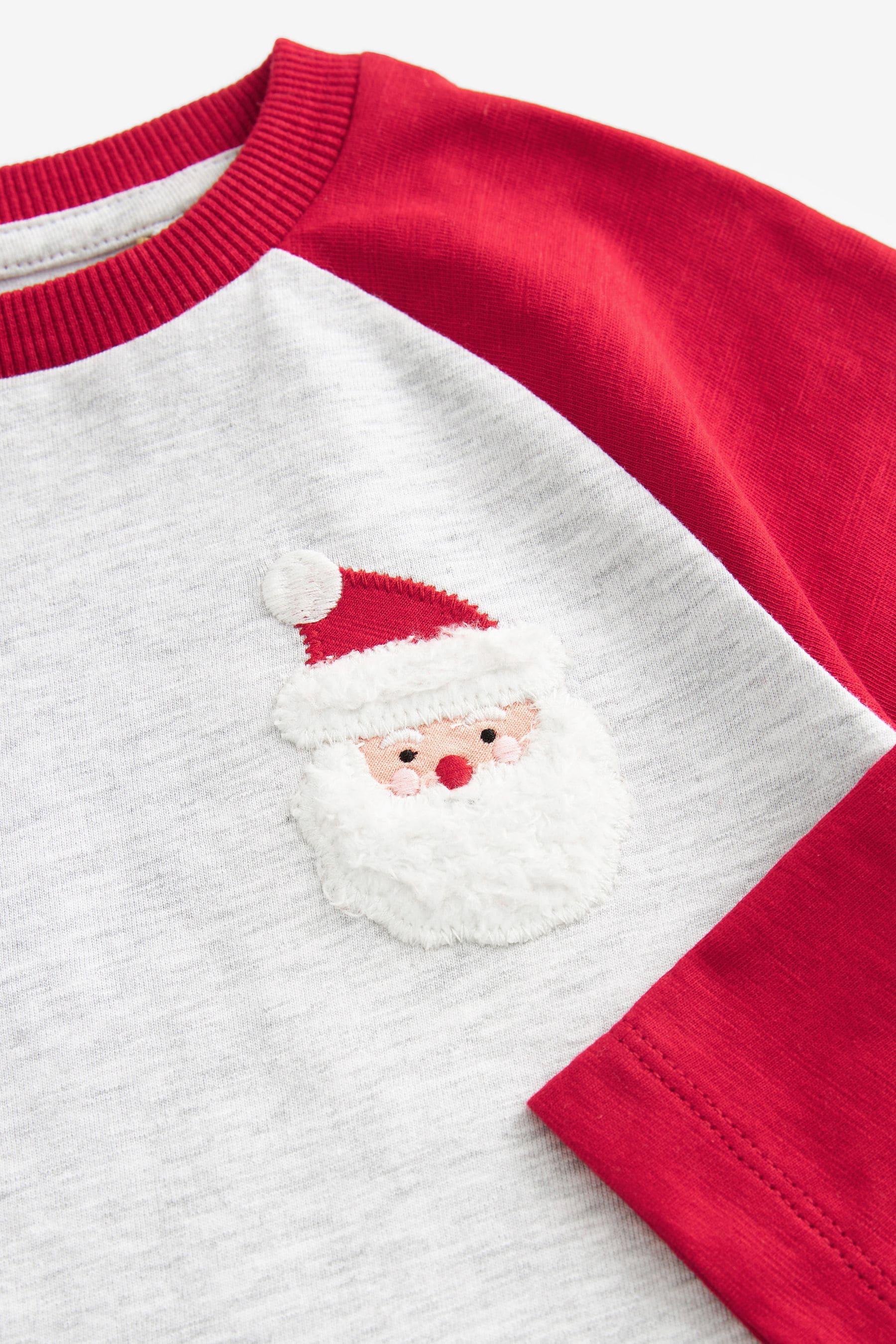 Grey/Red Santa Raglan Long Sleeve Christmas T-Shirt (3mths-7yrs)