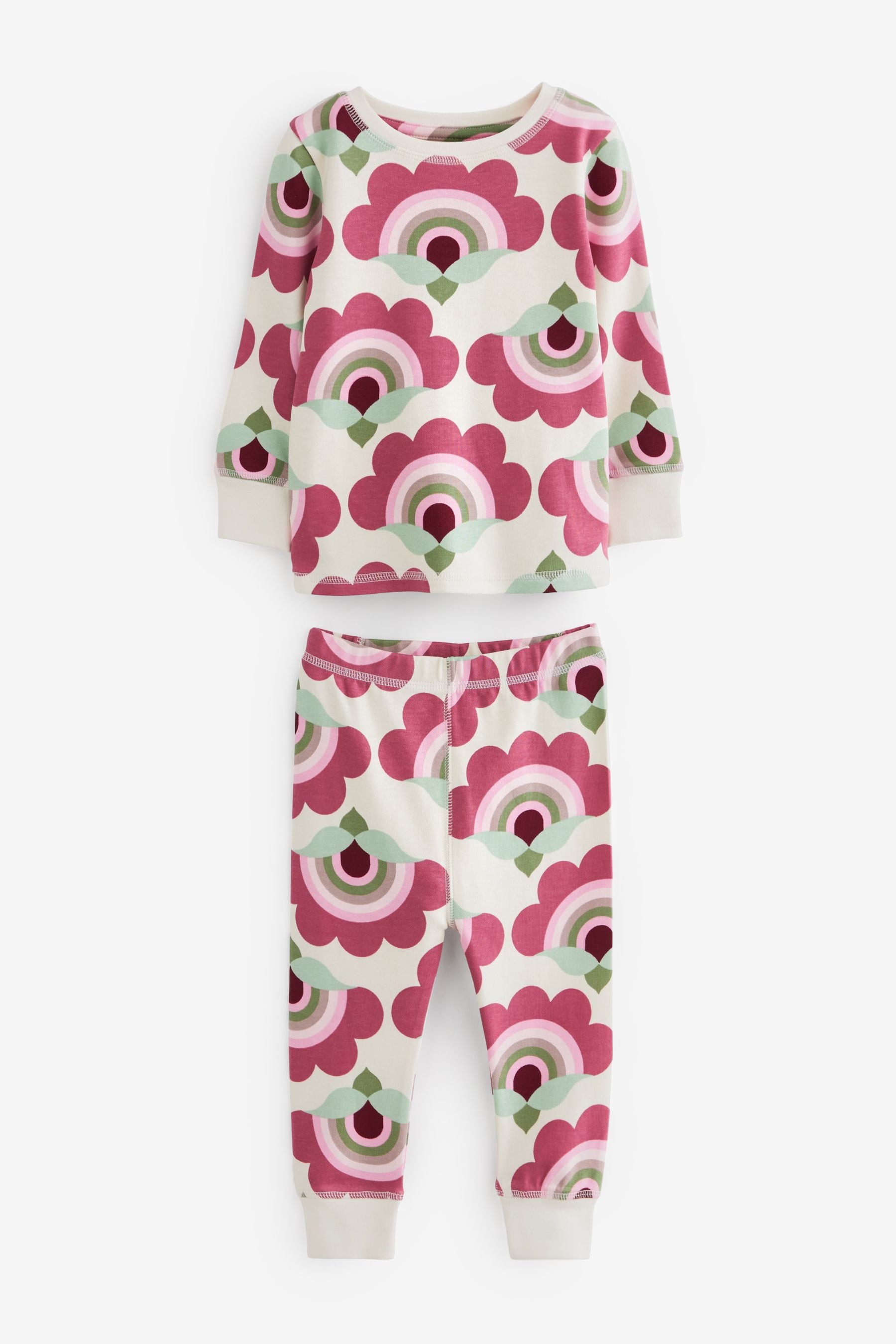 Pink/Cream Retro Print Pyjamas 3 Pack (9mths-12yrs)