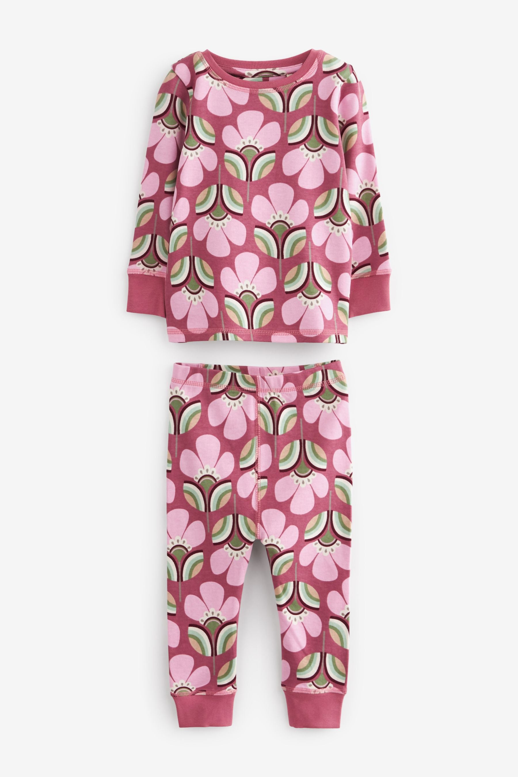 Pink/Cream Retro Print Pyjamas 3 Pack (9mths-12yrs)