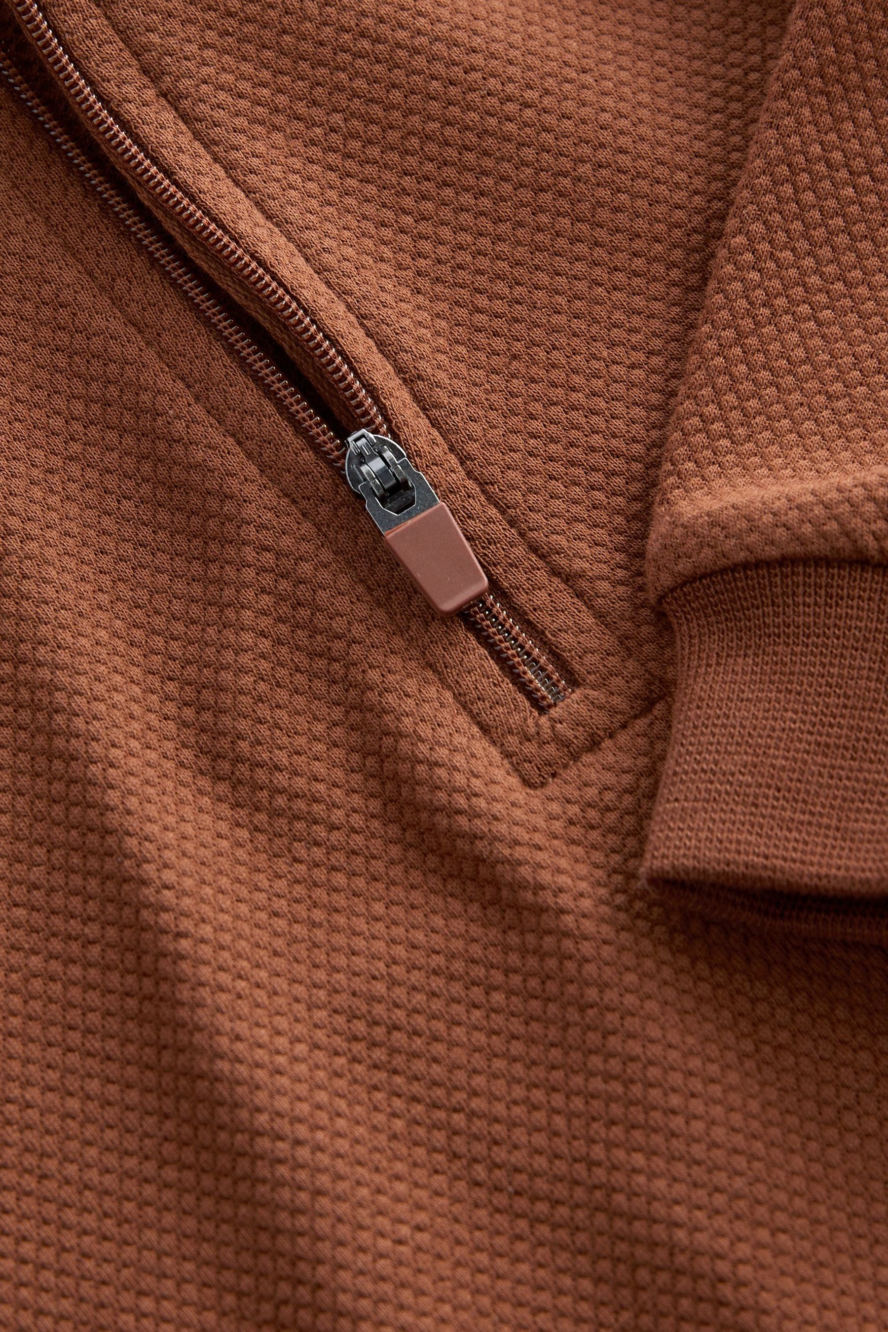 Tan Brown Long Sleeve Textured Zip Polo Shirt (3mths-7yrs)