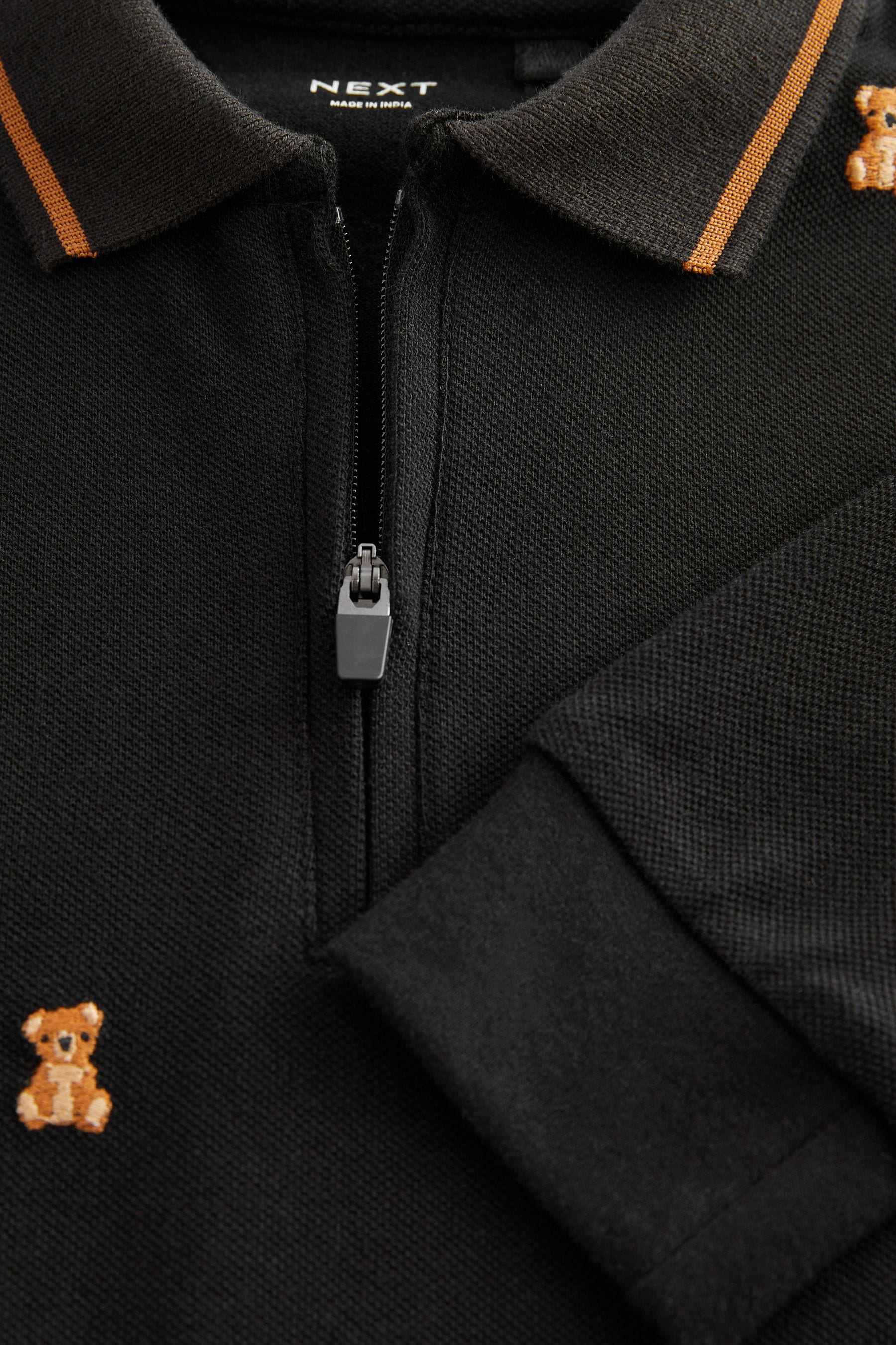 Black Bear Long Sleeve All Over Embroidered Polo Shirt (3mths-7yrs)