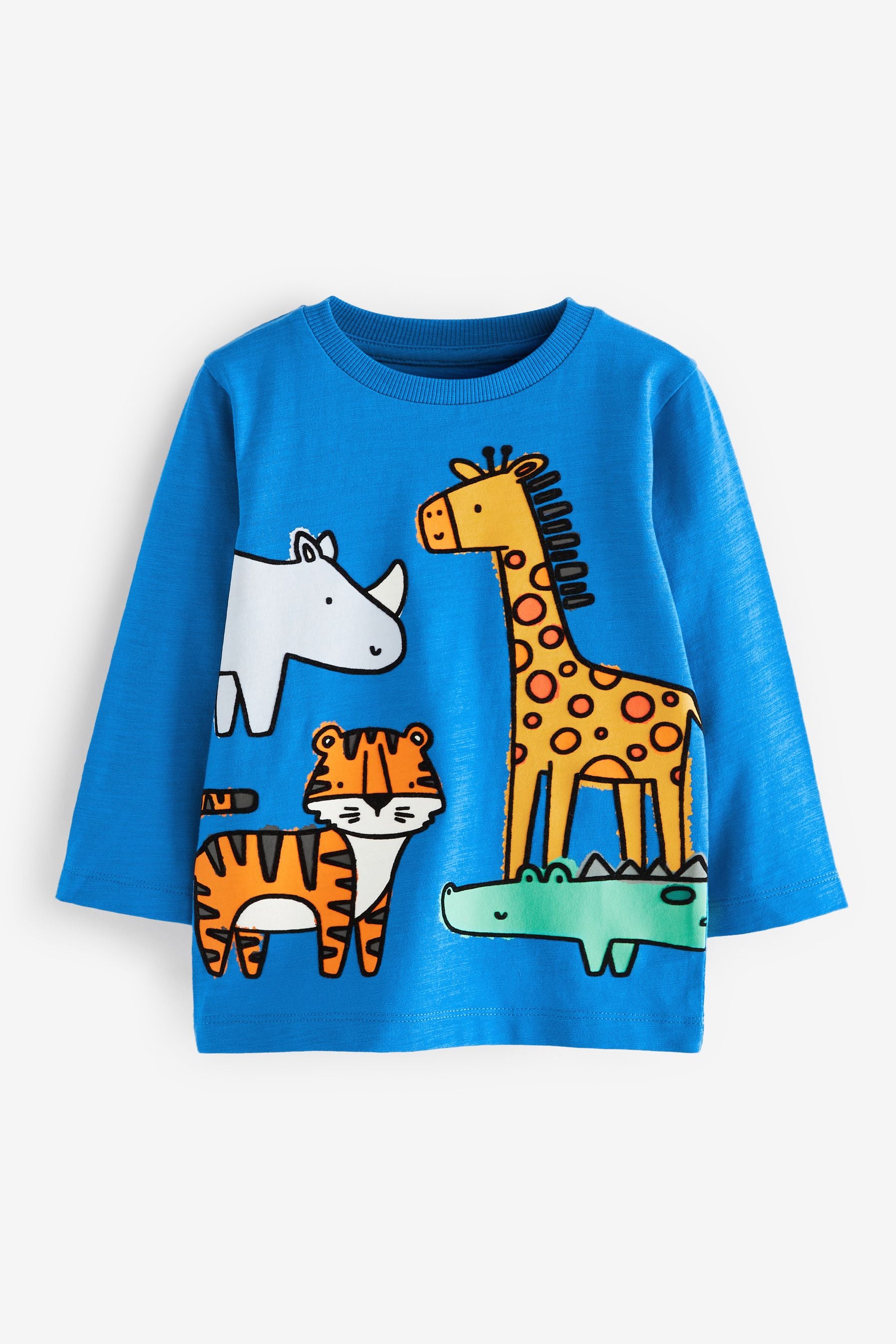 Blue/Orange Safari Animals Long Sleeve Character T-Shirts 3 Pack (3mths-7yrs)