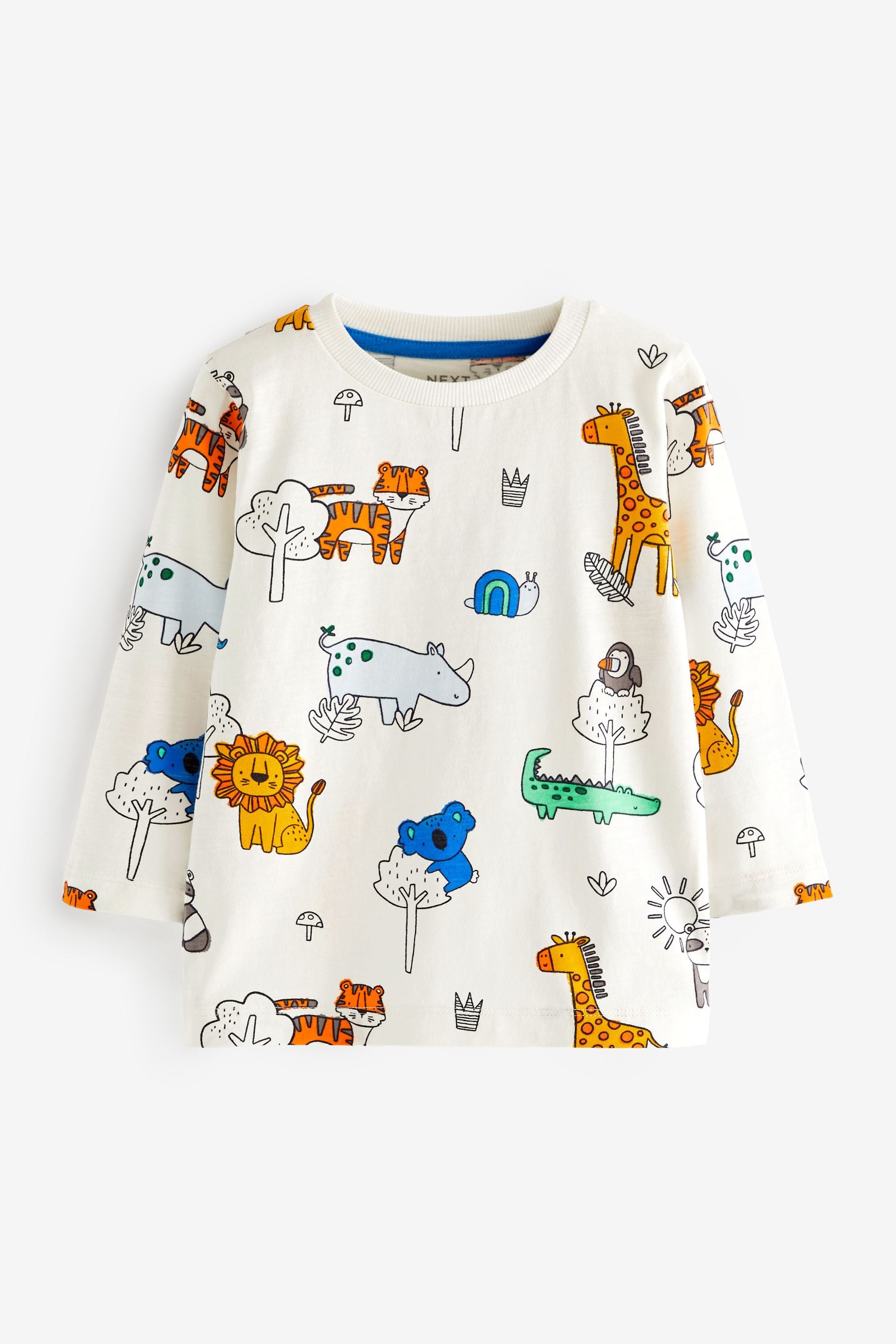 Blue/Orange Safari Animals Long Sleeve Character T-Shirts 3 Pack (3mths-7yrs)