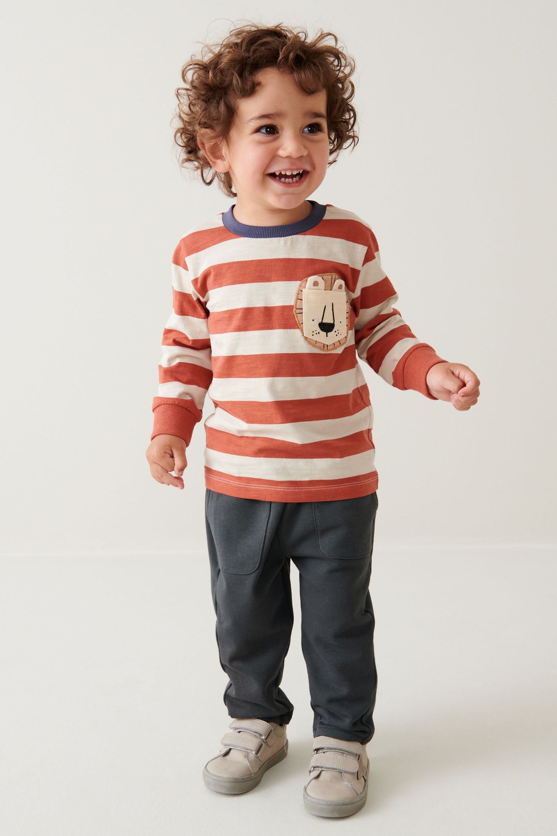 Rust Brown Stripe Lion Character Long Sleeve T-Shirt and Jogger Set (3mths-7yrs)