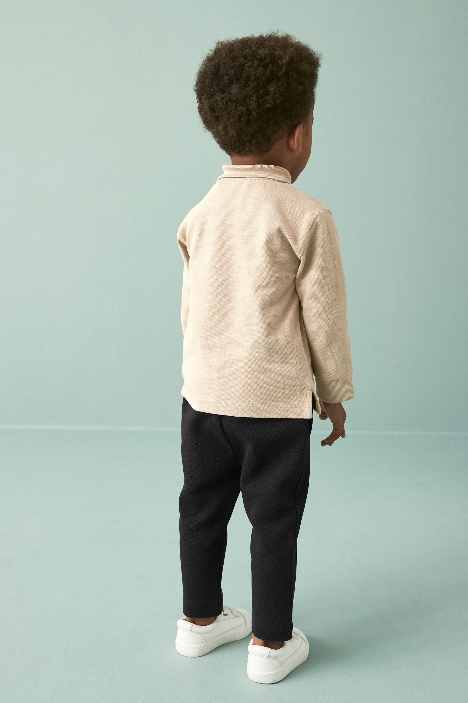 Neutral and Grey Long Sleeve Pique Polo And Joggers Set (3mths-7yrs)