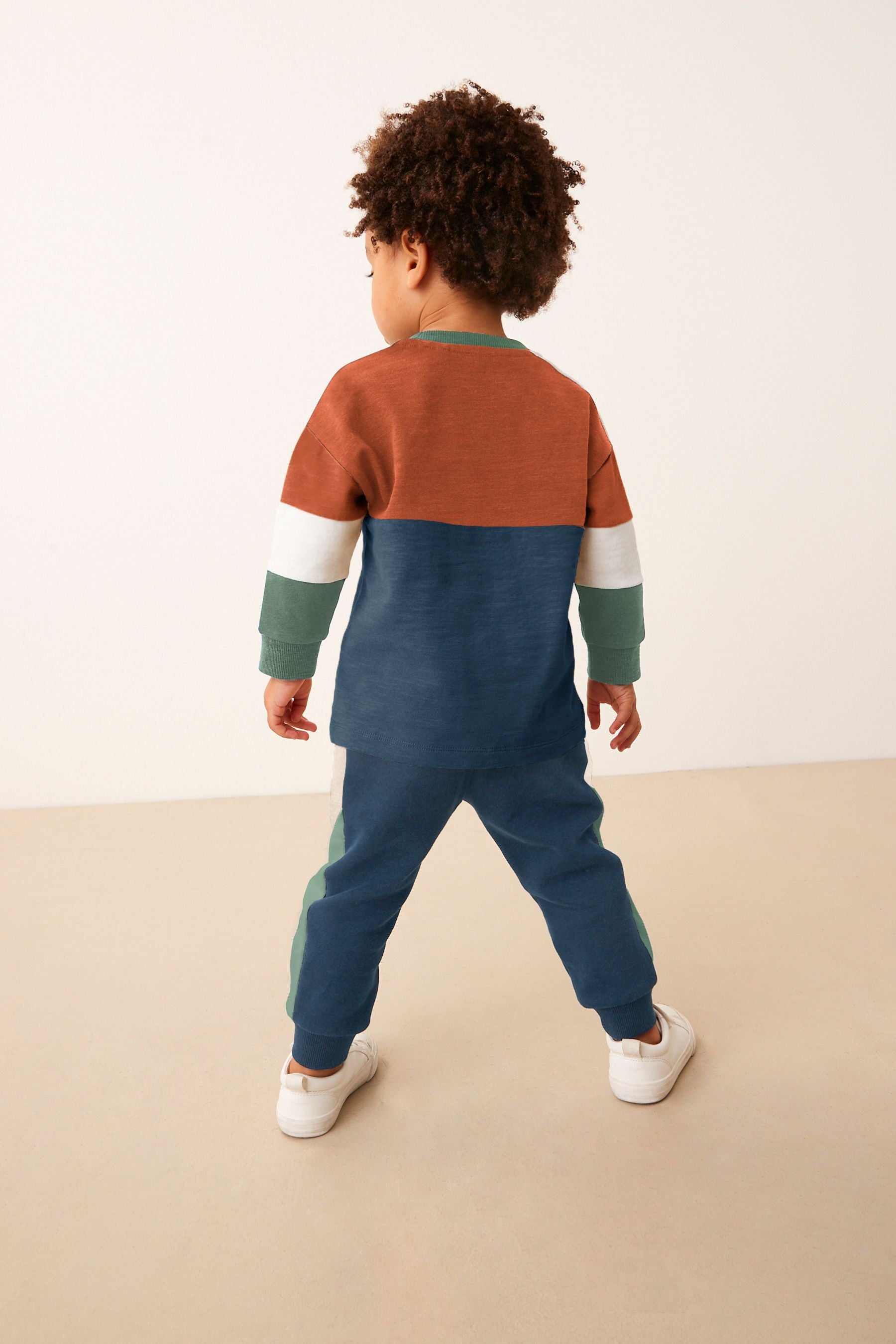 Rust/Navy Long Sleeve Cosy Colourblock T-Shirt and Joggers Set (3mths-7yrs)