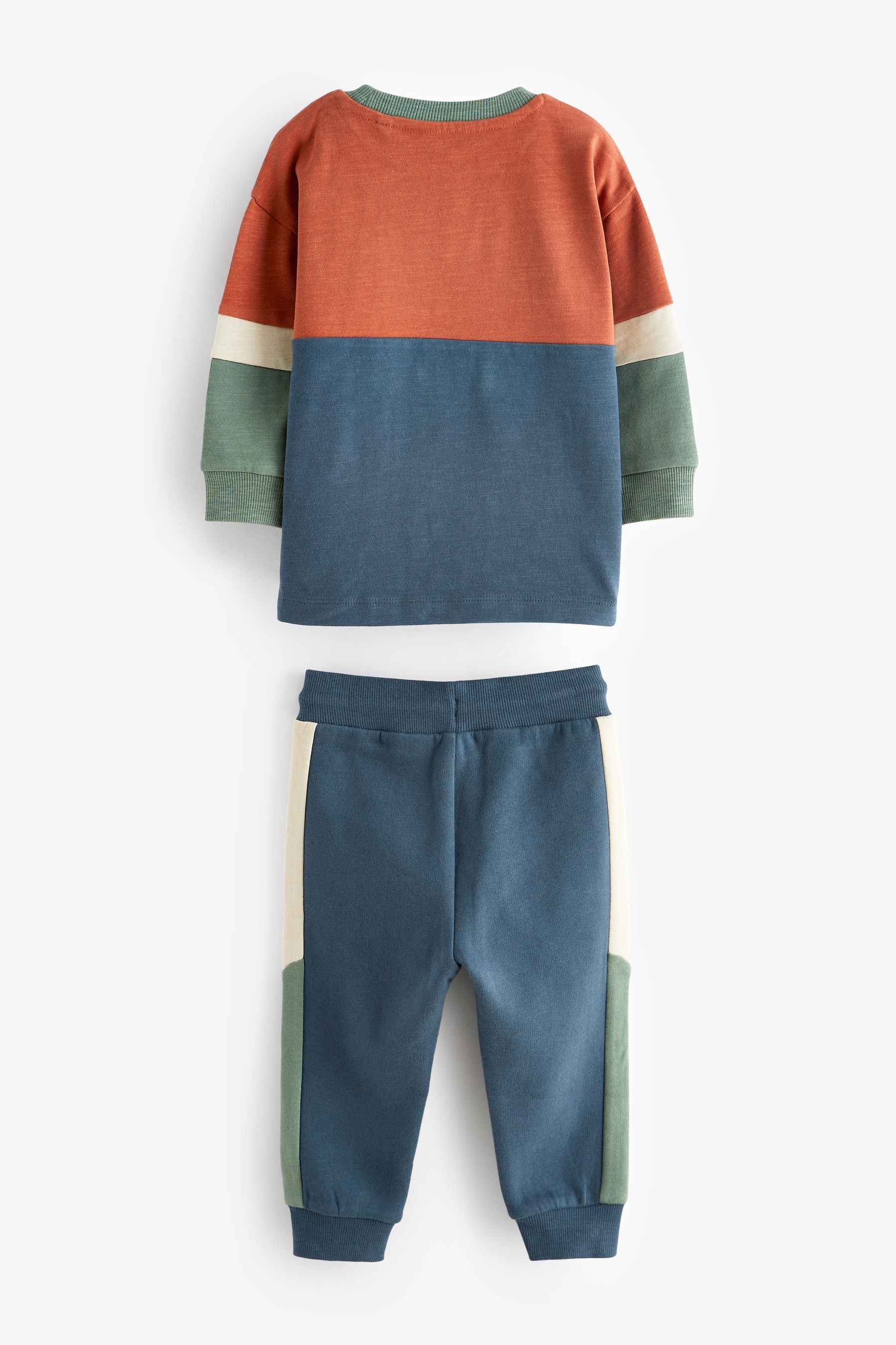 Rust/Navy Long Sleeve Cosy Colourblock T-Shirt and Joggers Set (3mths-7yrs)