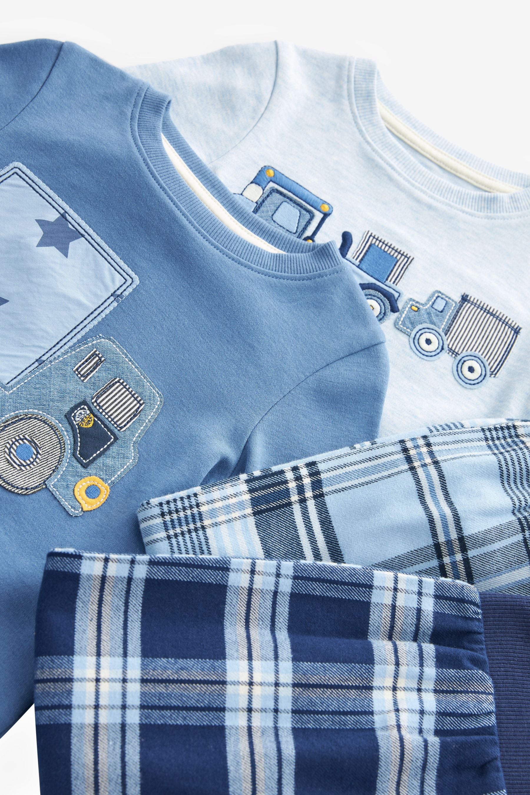 Blue Transport Check Pyjamas 2 Pack (9mths-8yrs)