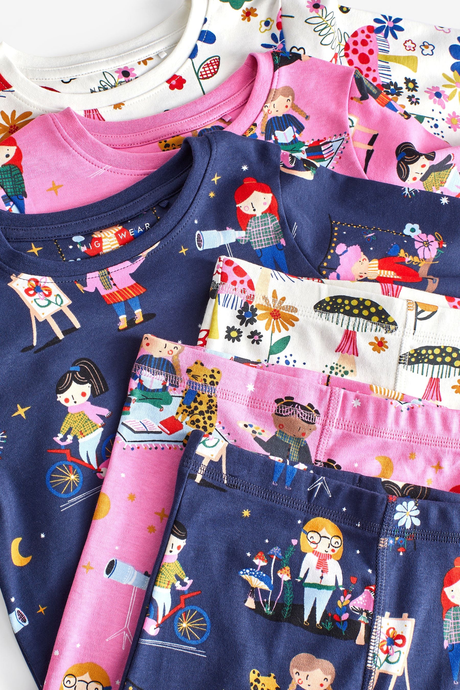 Multi Girl Print 3 Pack Long Sleeve Printed Pyjamas (9mths-8yrs)