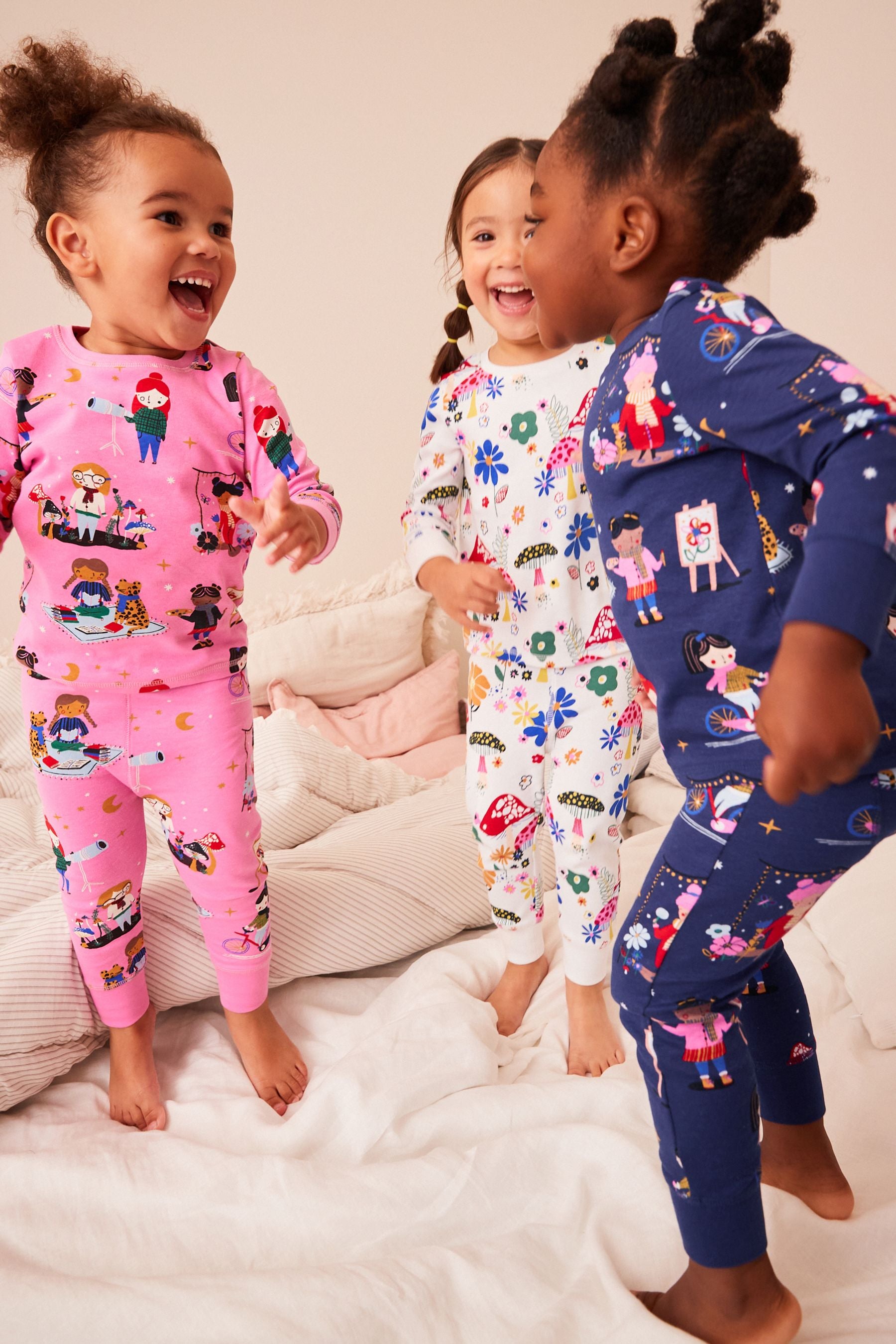 Multi Girl Print 3 Pack Long Sleeve Printed Pyjamas (9mths-8yrs)