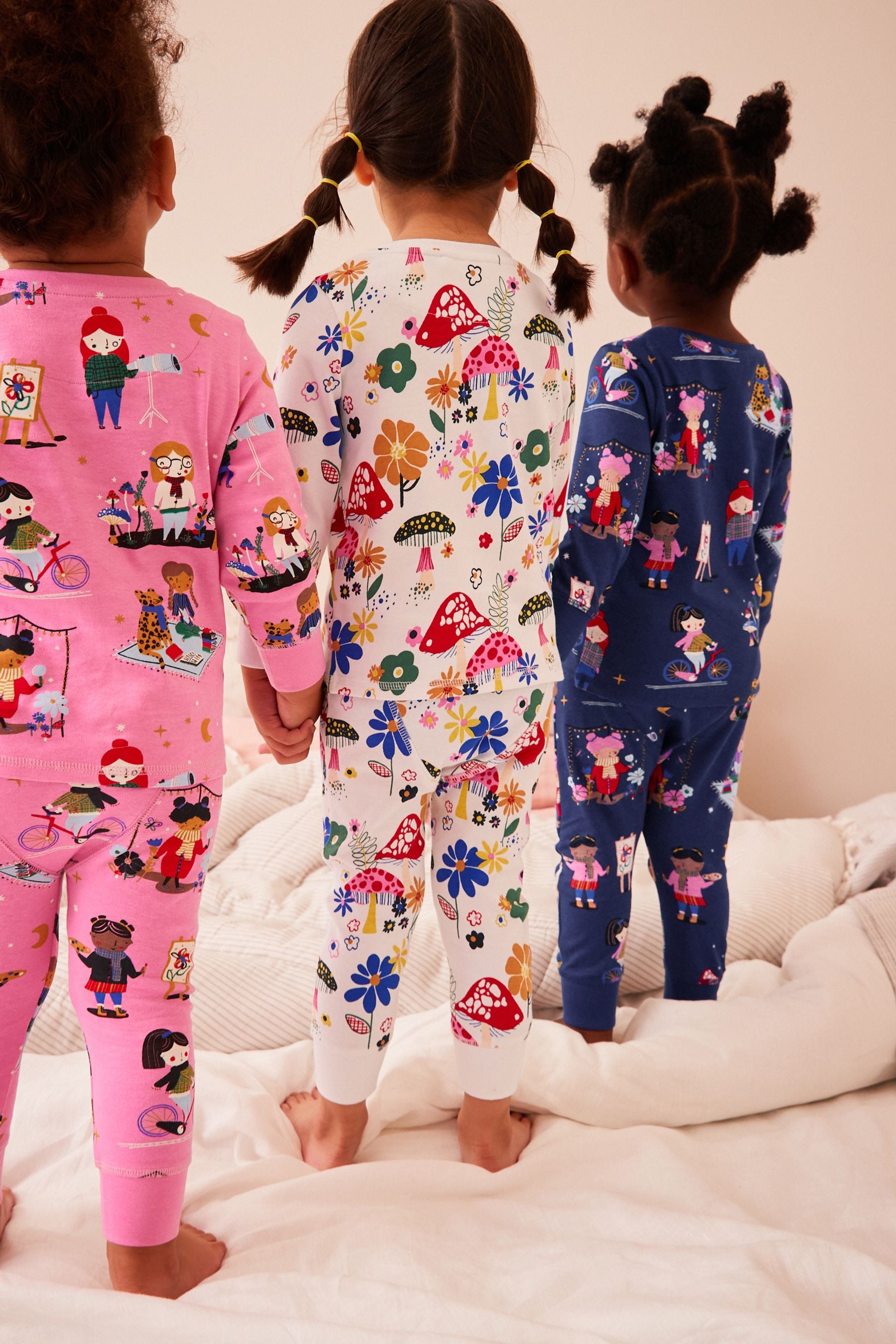 Multi Girl Print 3 Pack Long Sleeve Printed Pyjamas (9mths-8yrs)