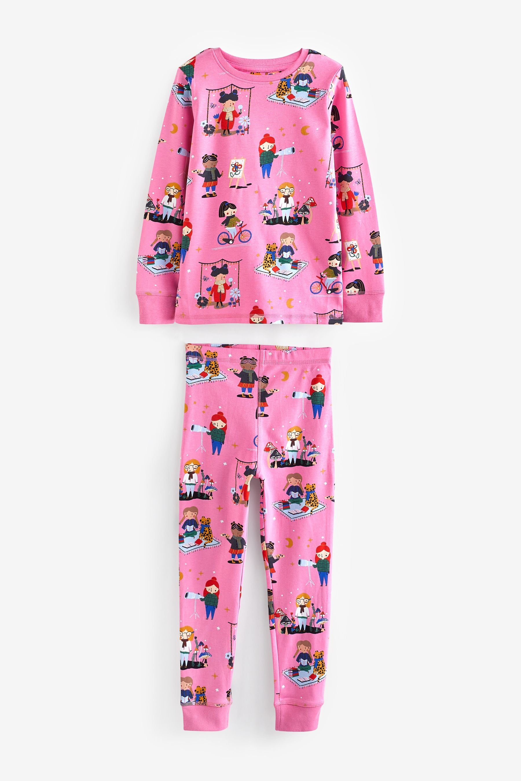 Multi Girl Print 3 Pack Long Sleeve Printed Pyjamas (9mths-8yrs)