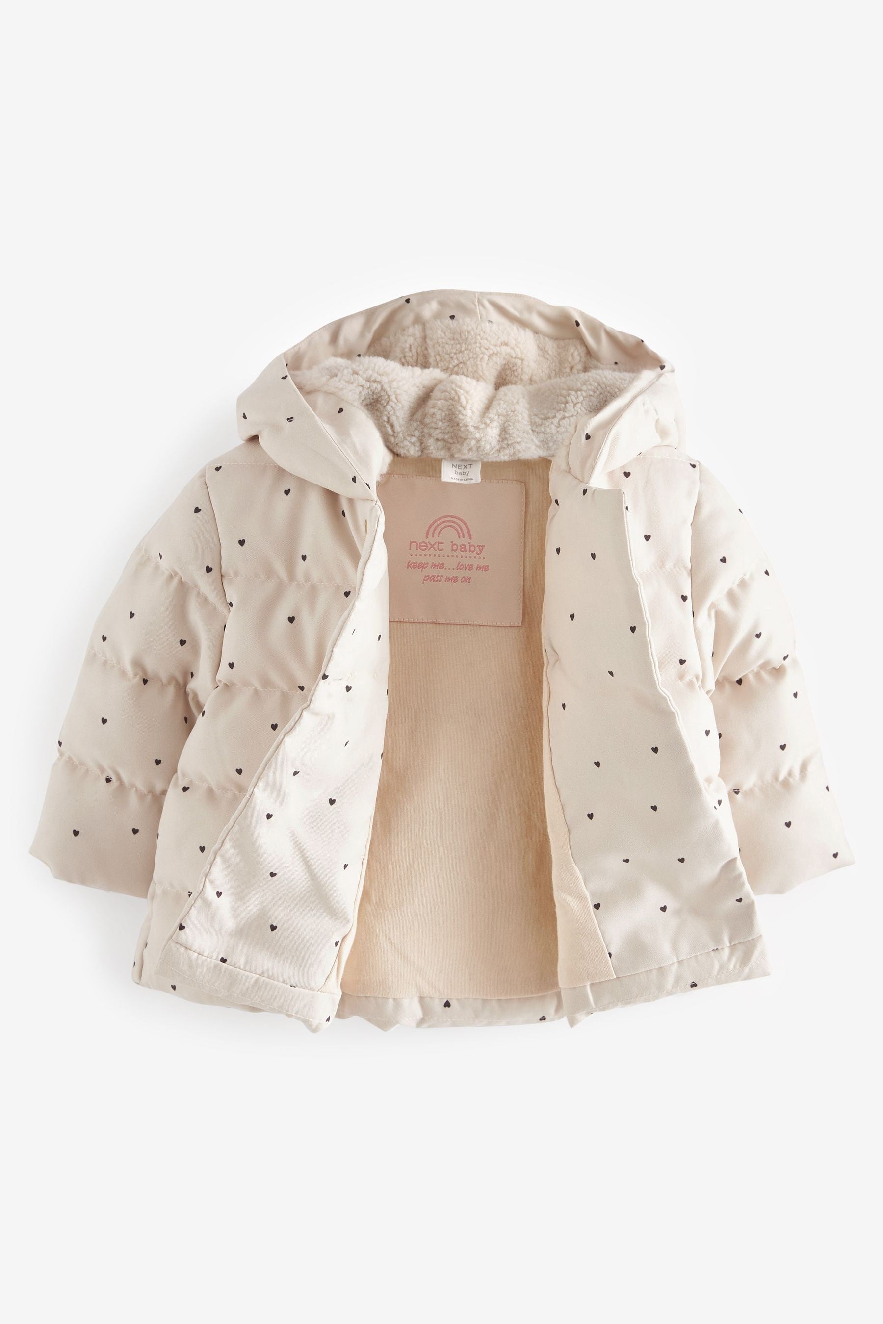 Cream Heart Padded Baby Jacket With Hood (0mths-2yrs)