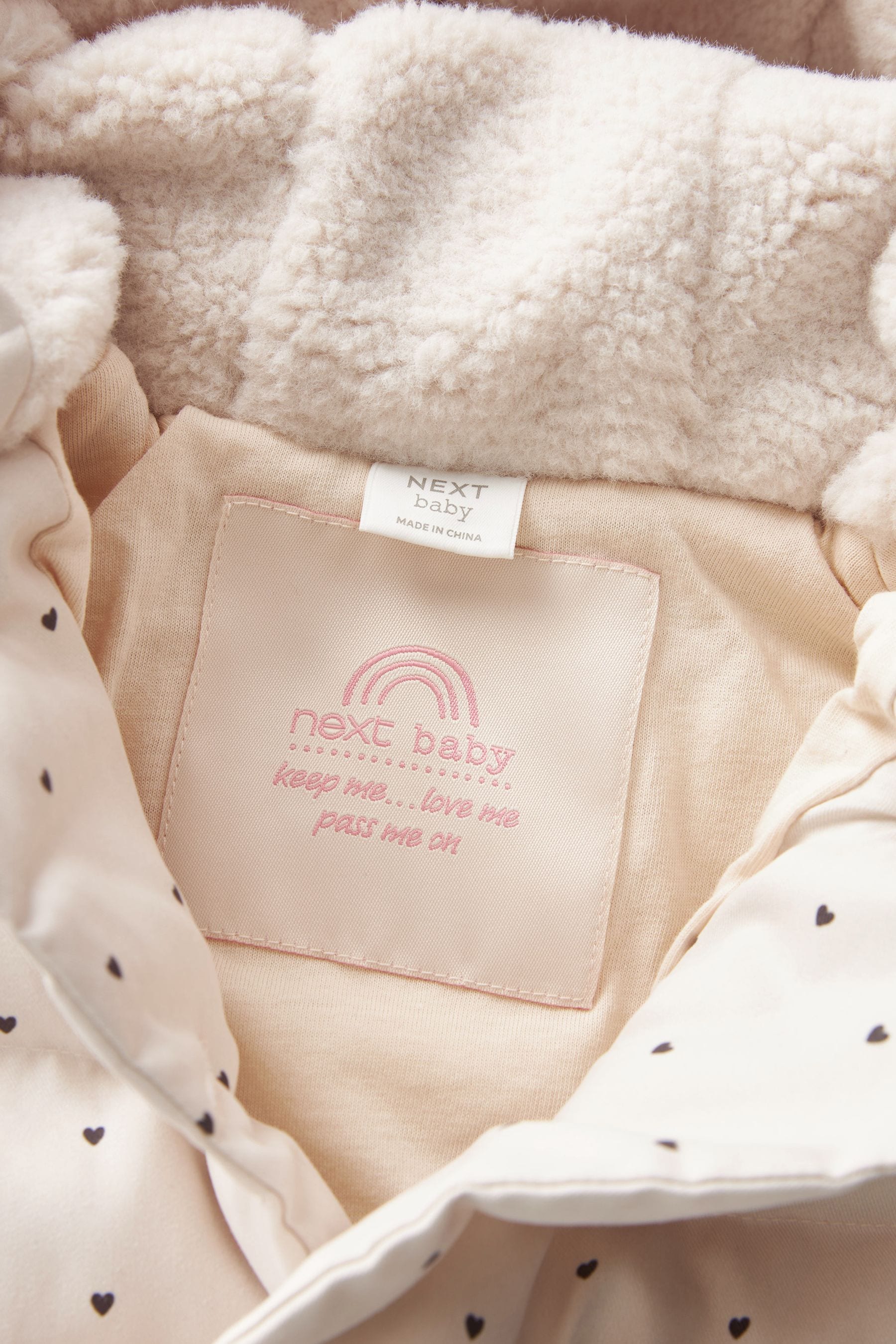 Cream Heart Padded Baby Jacket With Hood (0mths-2yrs)