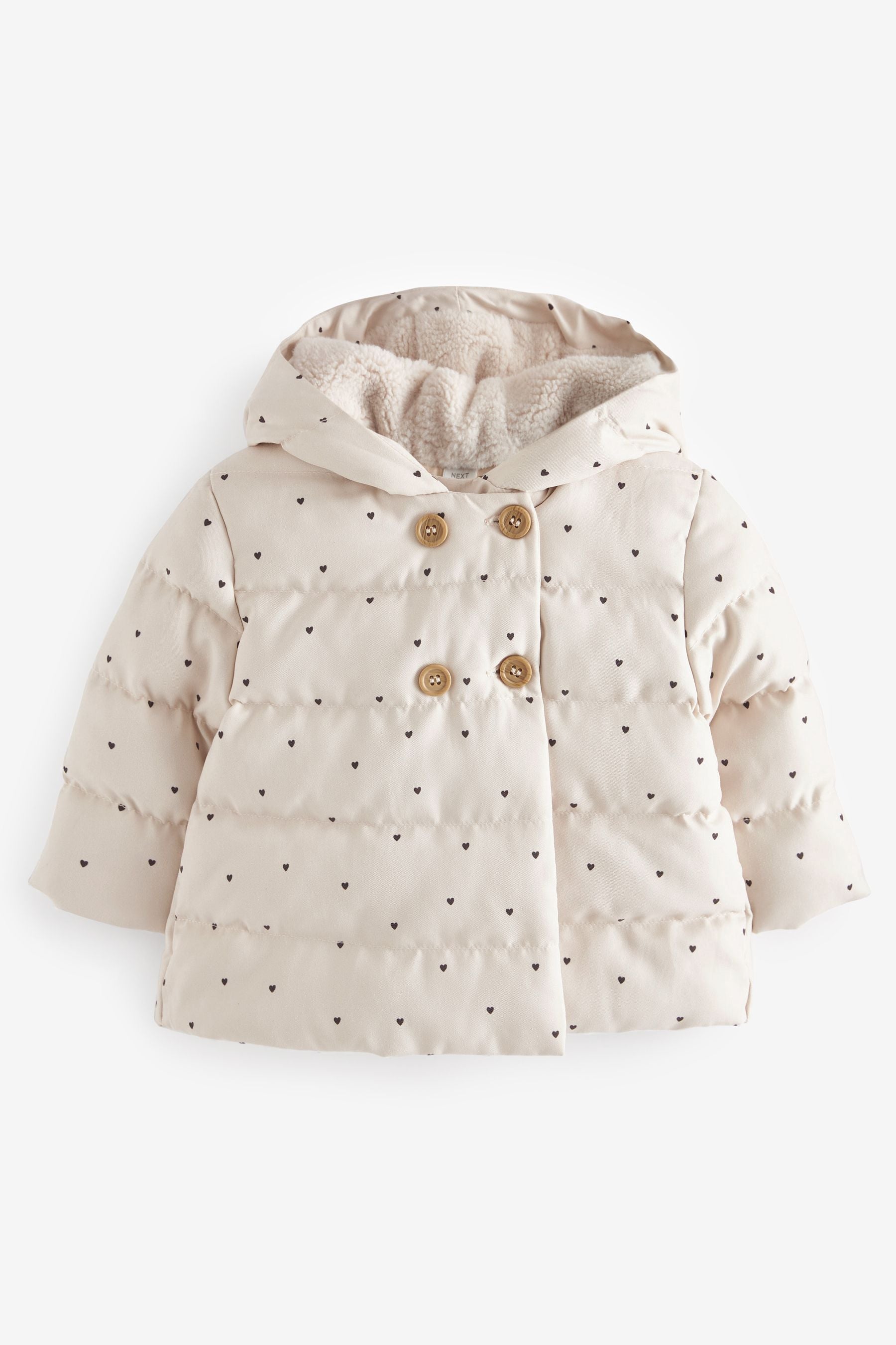 Cream Heart Padded Baby Jacket With Hood (0mths-2yrs)