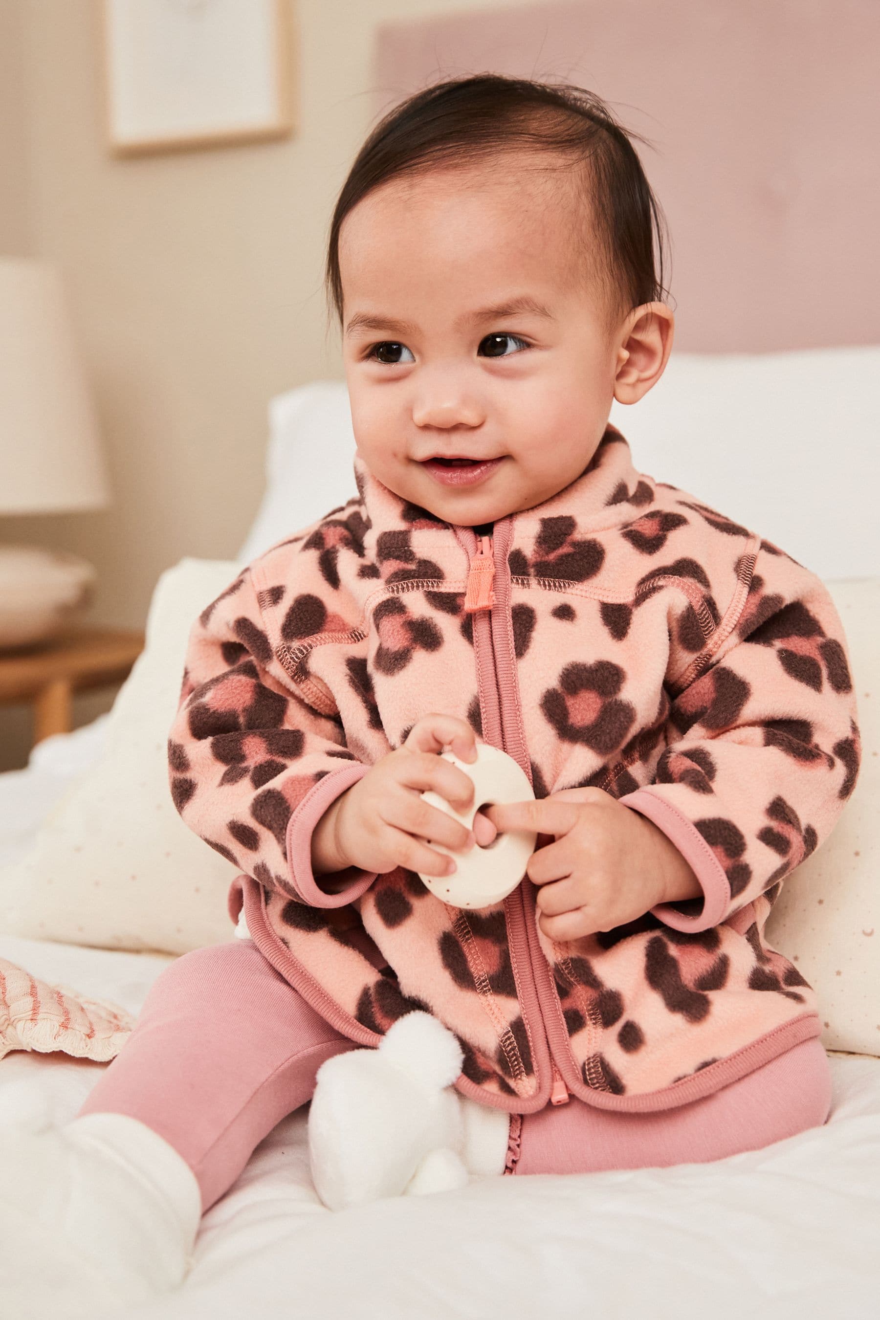 Pink Animal Print Baby Cosy Lightweight Fleece Jacket (0mths-2yrs)