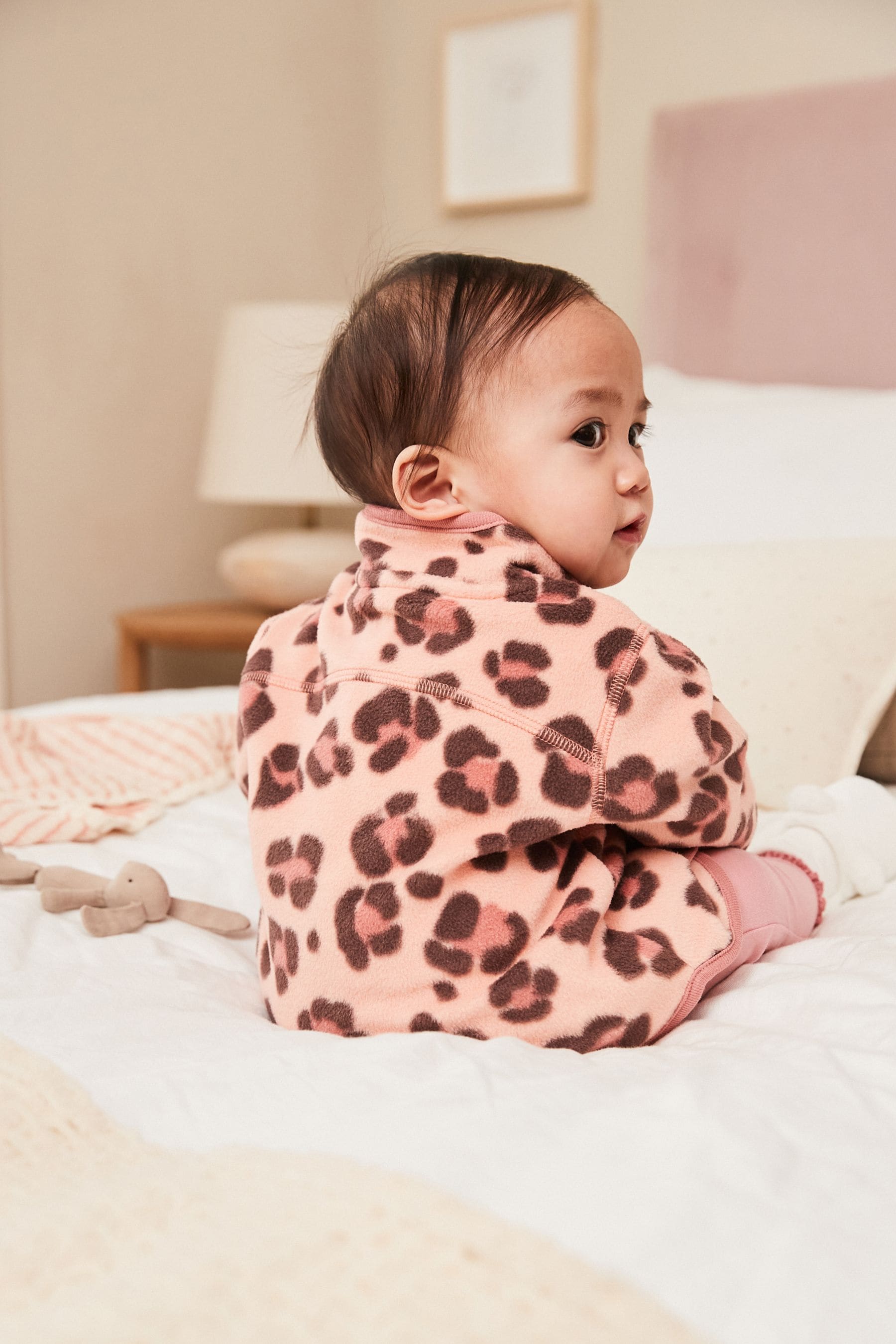 Pink Animal Print Baby Cosy Lightweight Fleece Jacket (0mths-2yrs)