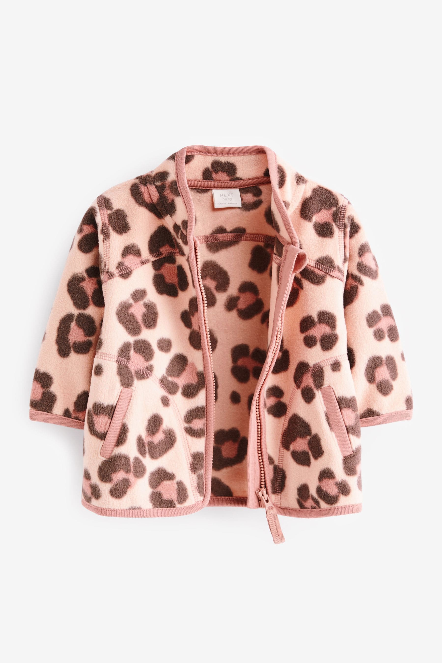 Pink Animal Print Baby Cosy Lightweight Fleece Jacket (0mths-2yrs)