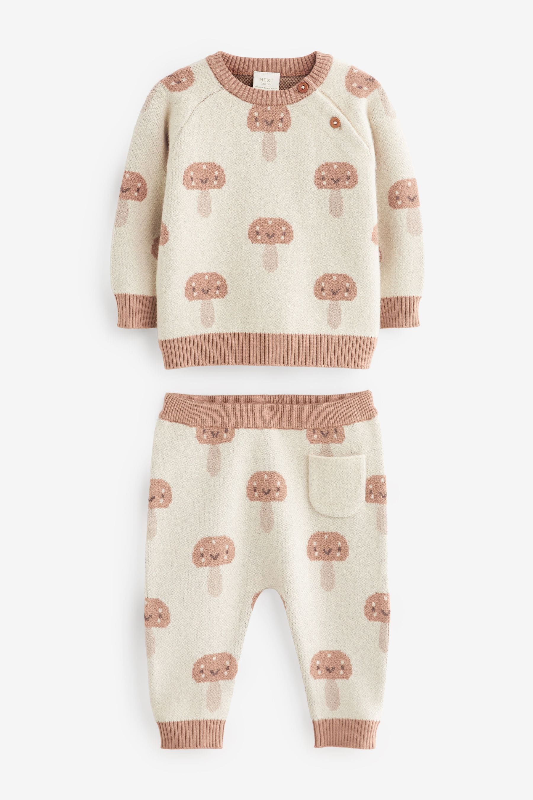 Cream Mushroom Knitted Jumper & Leggings 2 Piece Set (0mths-2yrs)